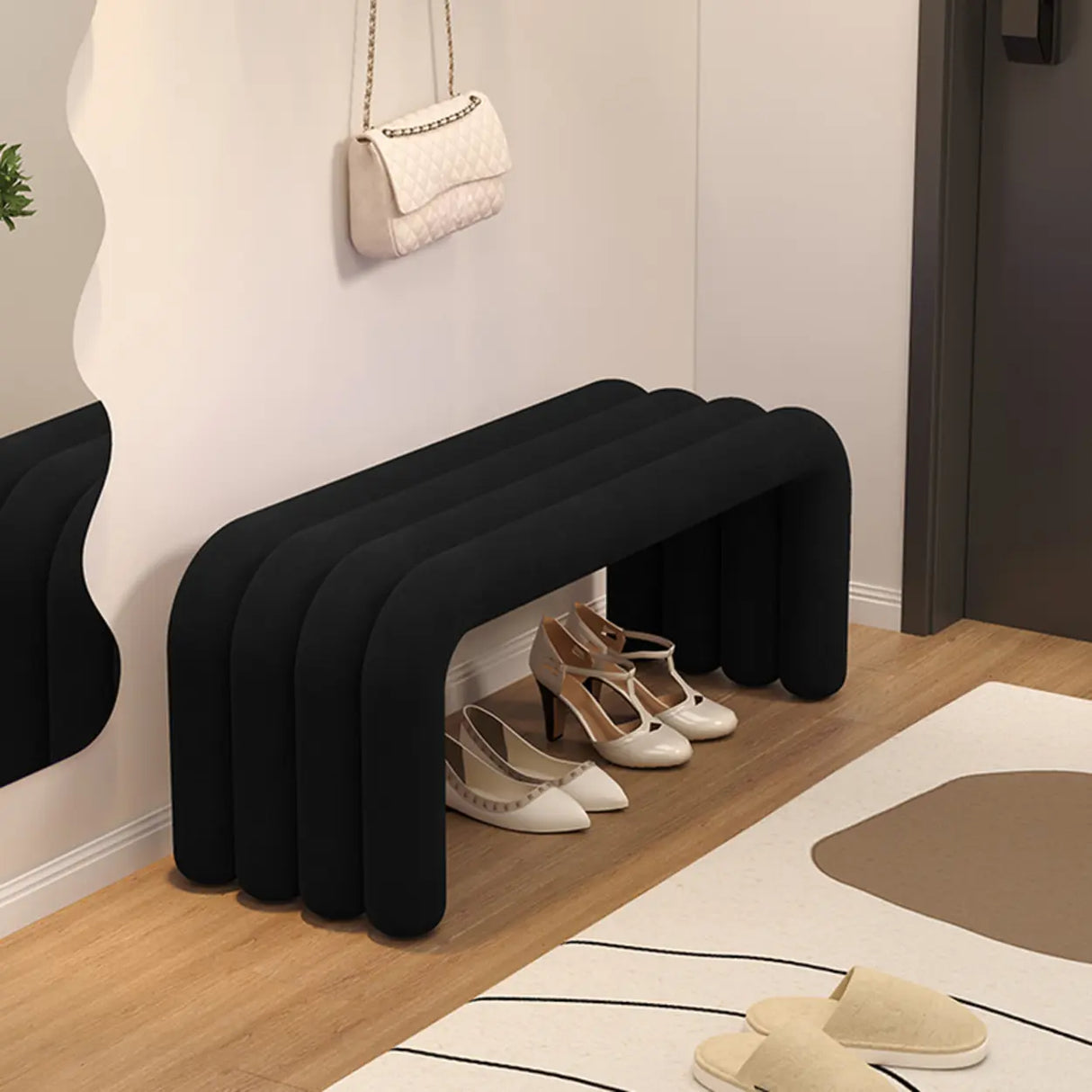 Modern Black Entryway Bench with Shoe Storage Space Image - 1