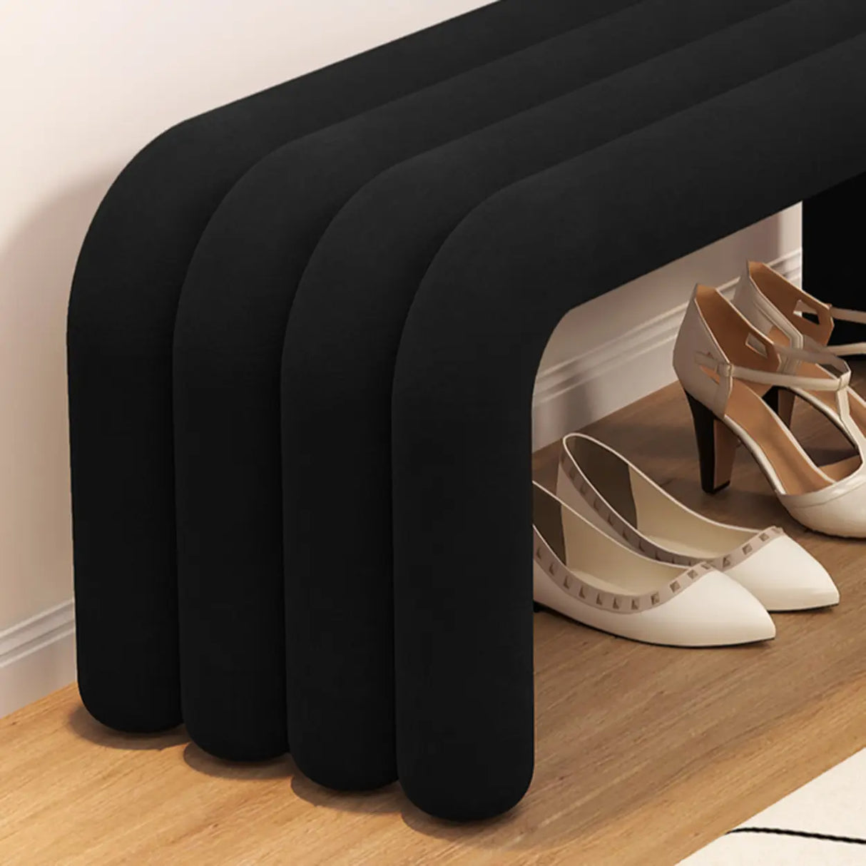 Modern Black Entryway Bench with Shoe Storage Space Image - 10