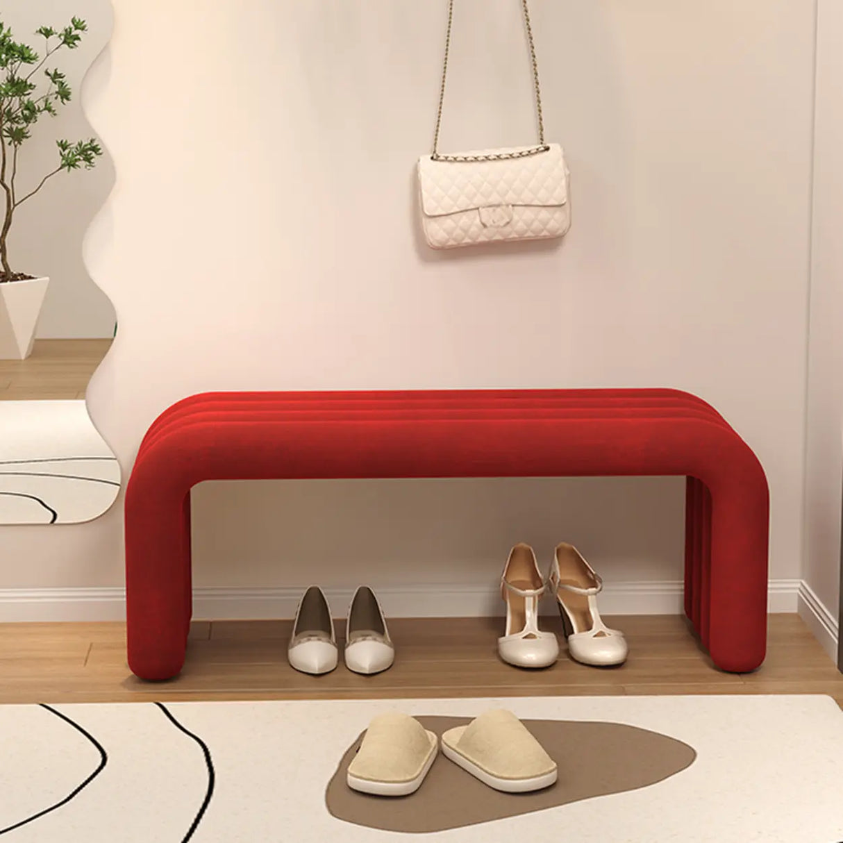 Modern Black Entryway Bench with Shoe Storage Space Image - 4