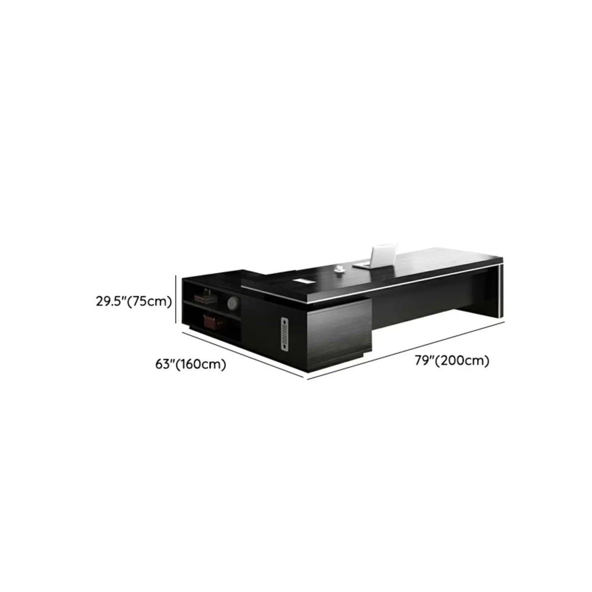 Modern Black Finish Wooden L-Shape Executive Desk Image - 12
