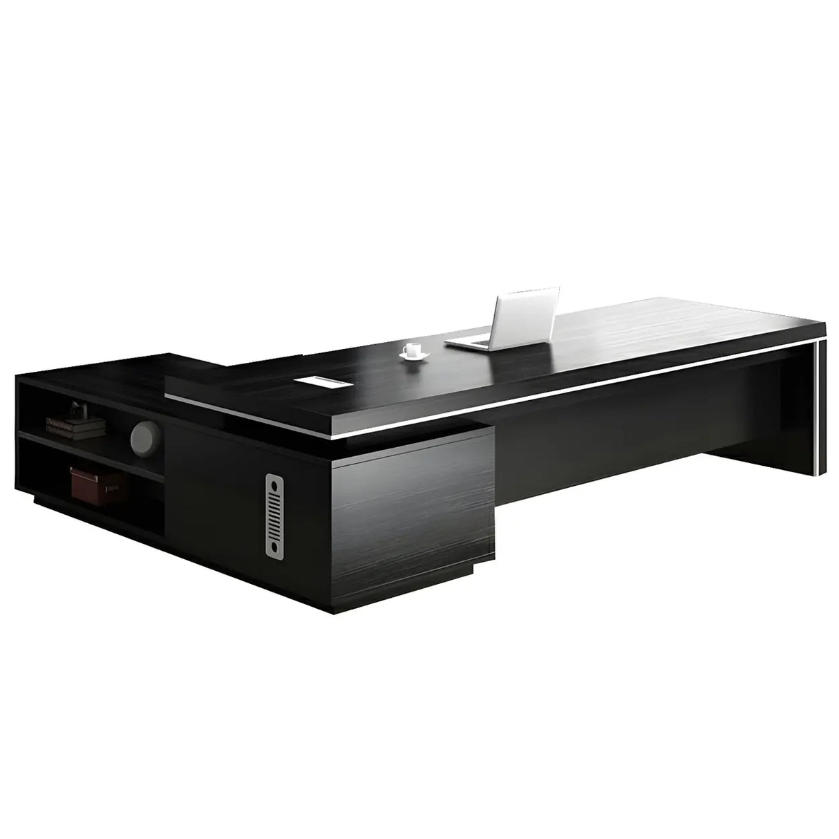 Modern Black Finish Wooden L-Shape Executive Desk Image - 2