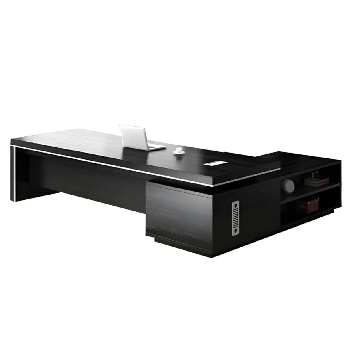 Modern Black Finish Wooden L-Shape Executive Desk Image - 3