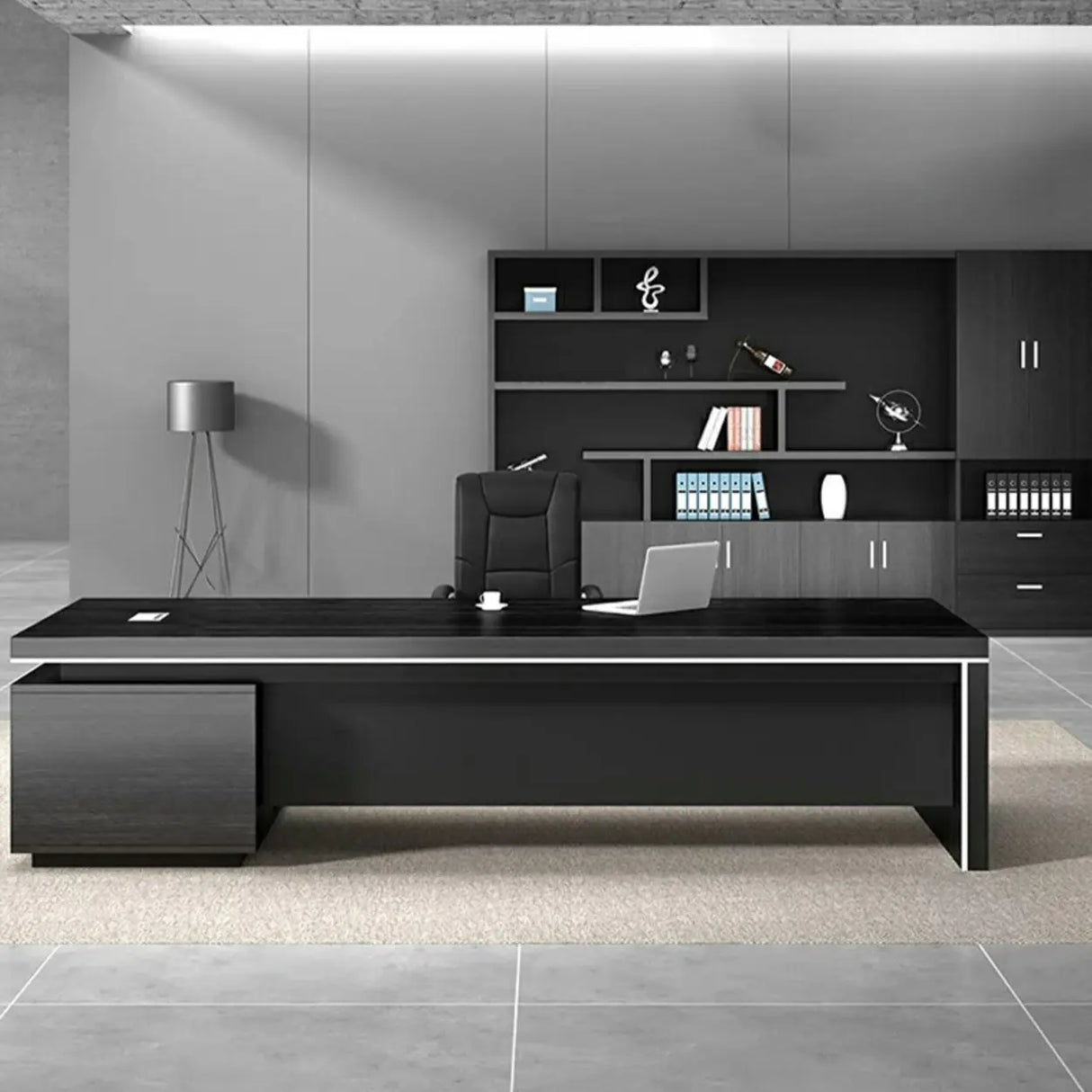 Modern Black Finish Wooden L-Shape Executive Desk Image - 5