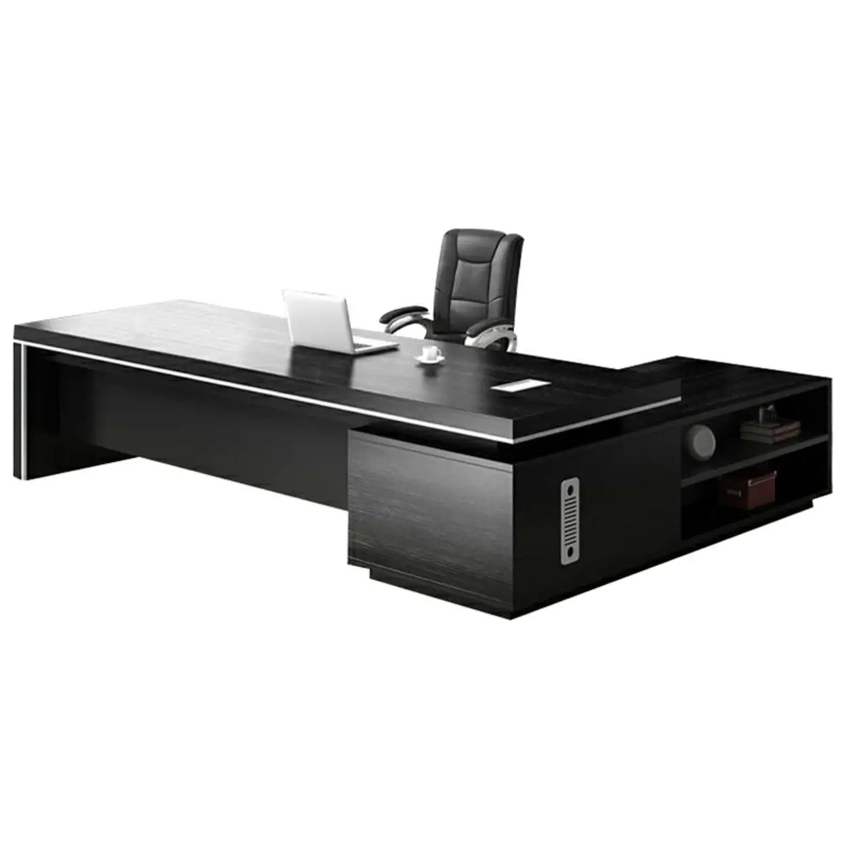 Modern Black Finish Wooden L-Shape Executive Desk Image - 7