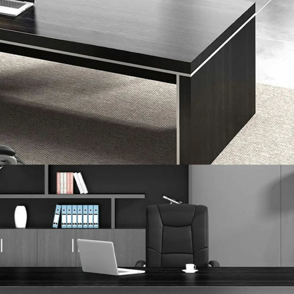 Modern Black Finish Wooden L-Shape Executive Desk Image - 9