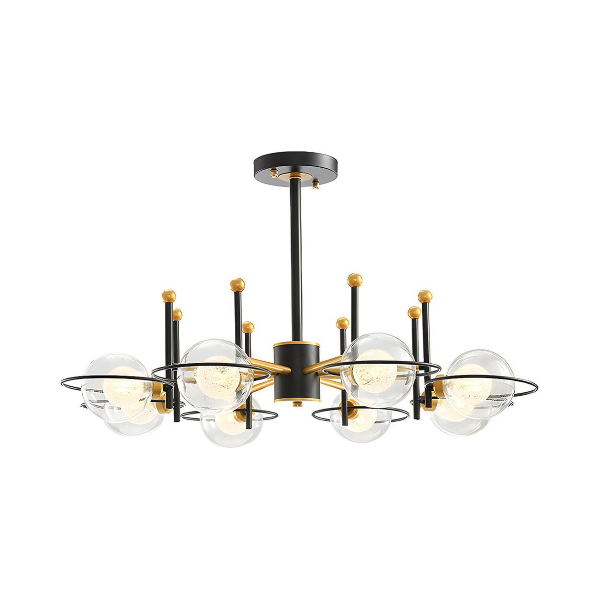 Modern Black Gold 8-Light Ring Clear Glass Globe Chandelier Image - 3