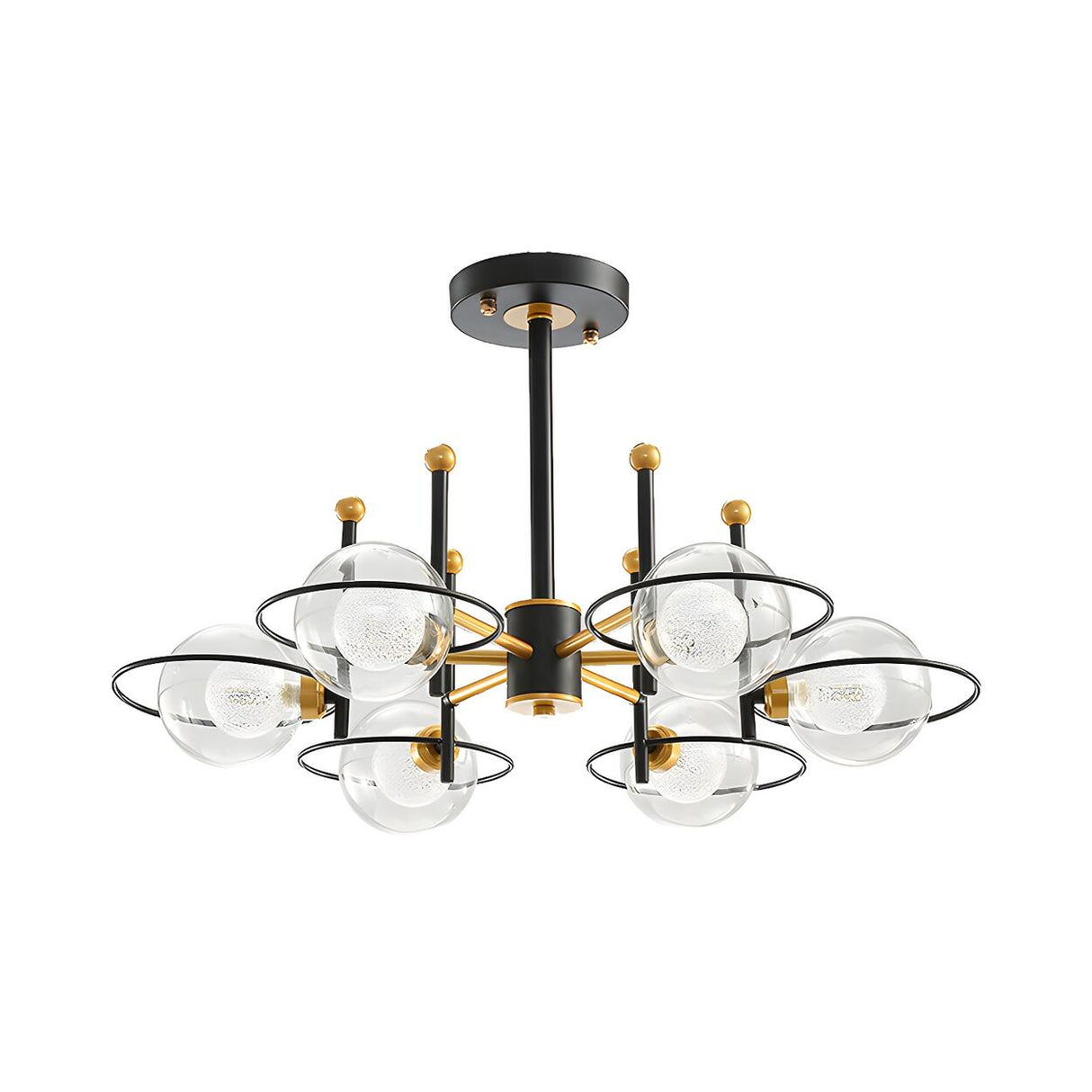 Modern Black Gold 8-Light Ring Clear Glass Globe Chandelier Image - 6