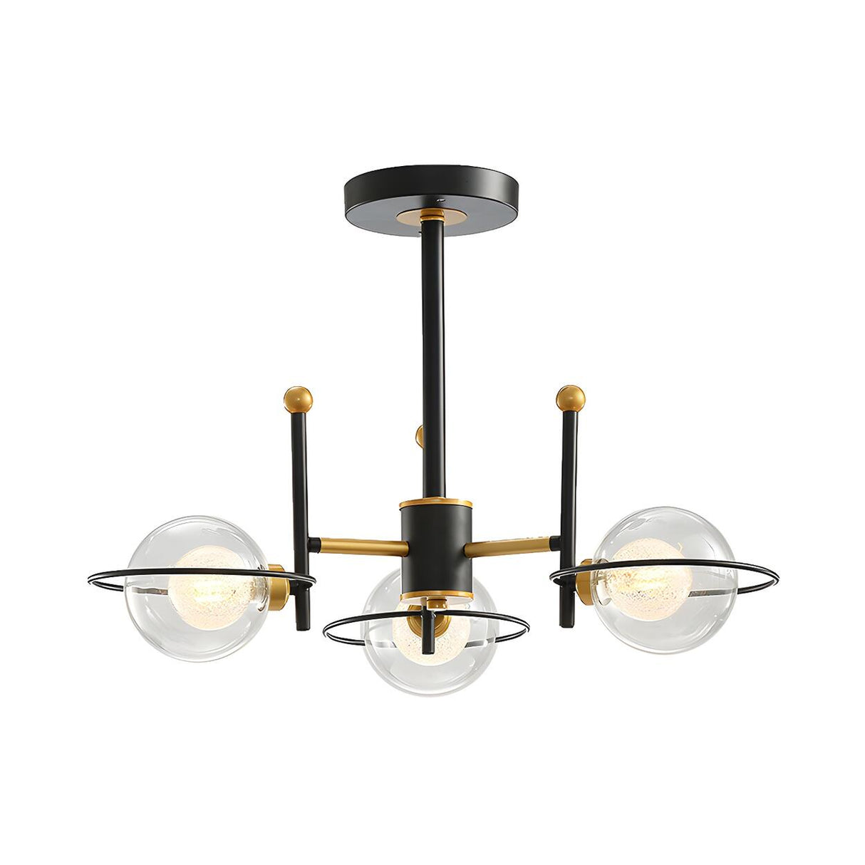 Modern Black Gold 8-Light Ring Clear Glass Globe Chandelier Image - 9