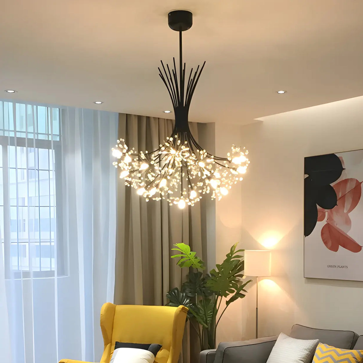 Modern Black Metal Clear Crystal Flower Bouquet Chandelier Image - 2