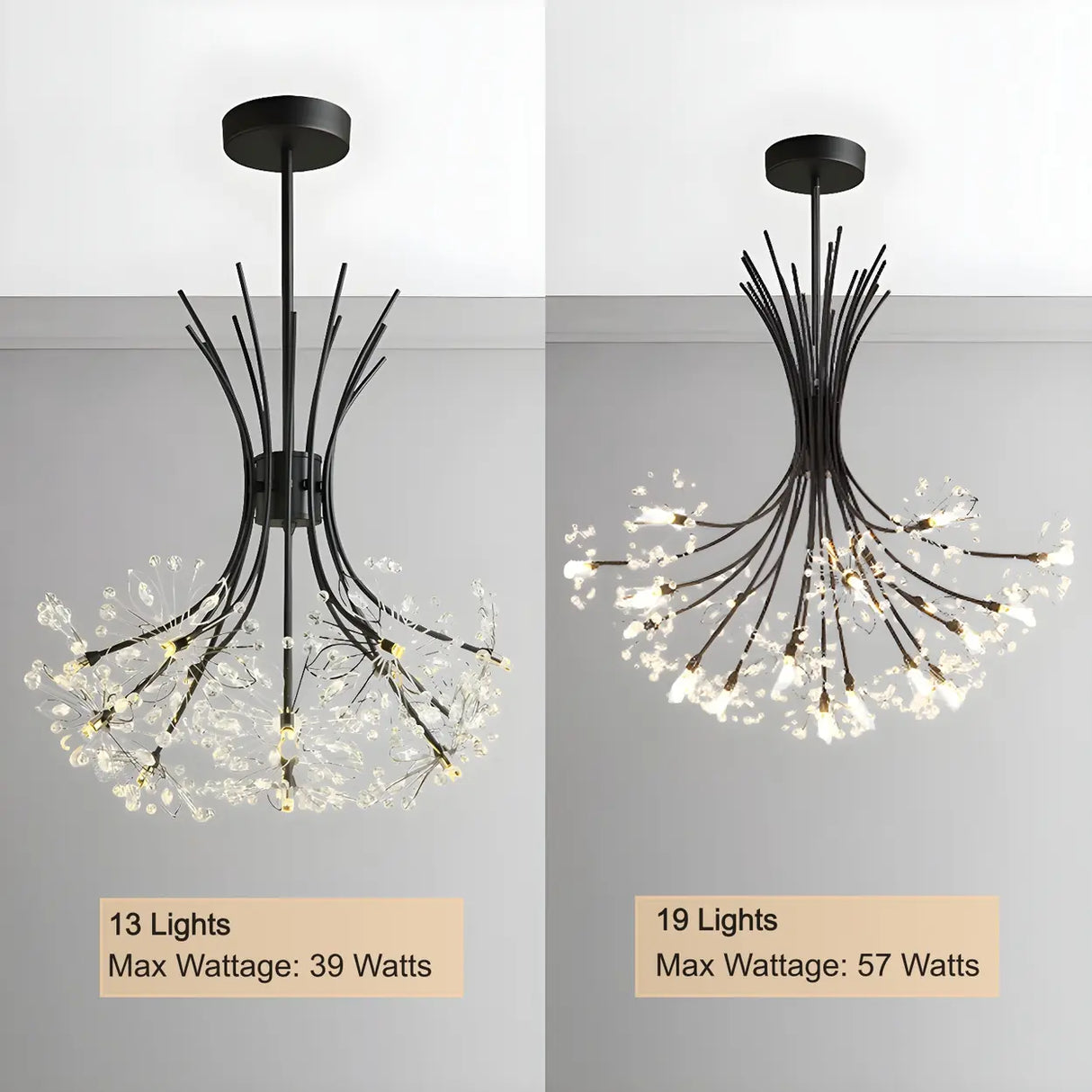 Modern Black Metal Clear Crystal Flower Bouquet Chandelier Image - 3