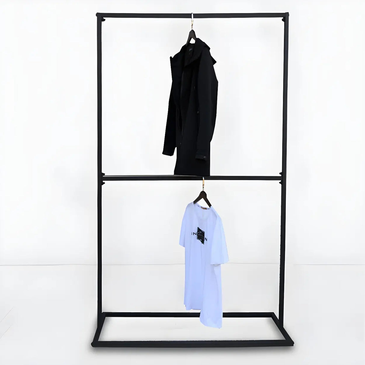 Modern Black Metal Coat Rack Stand with Dual Lever Bars Image - 1