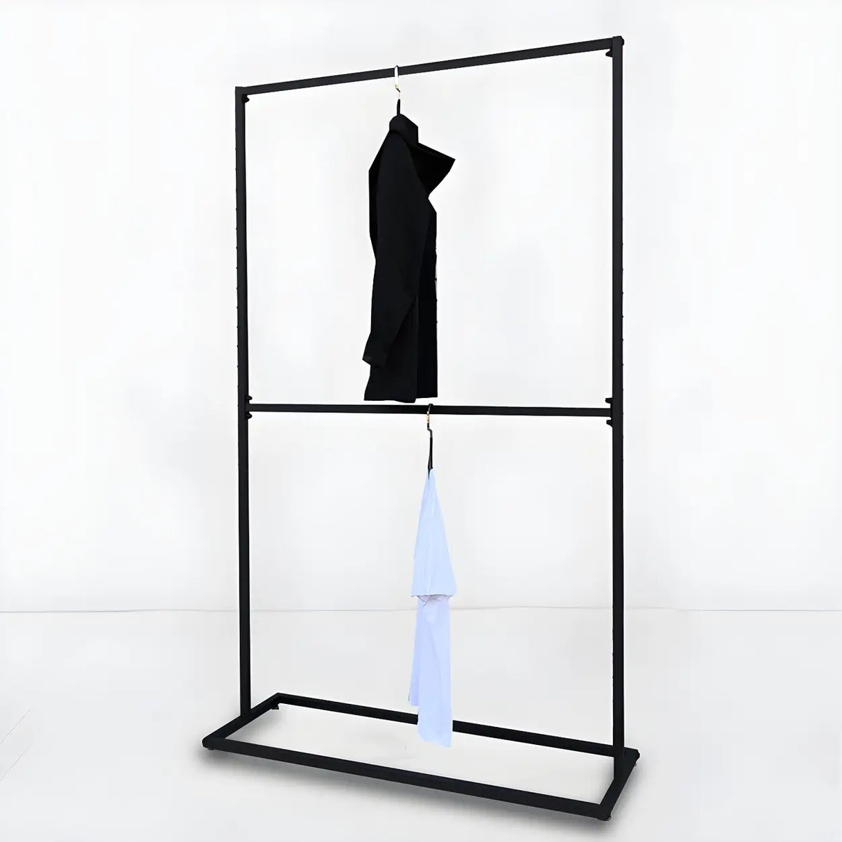 Modern Black Metal Coat Rack Stand with Dual Lever Bars Image - 4