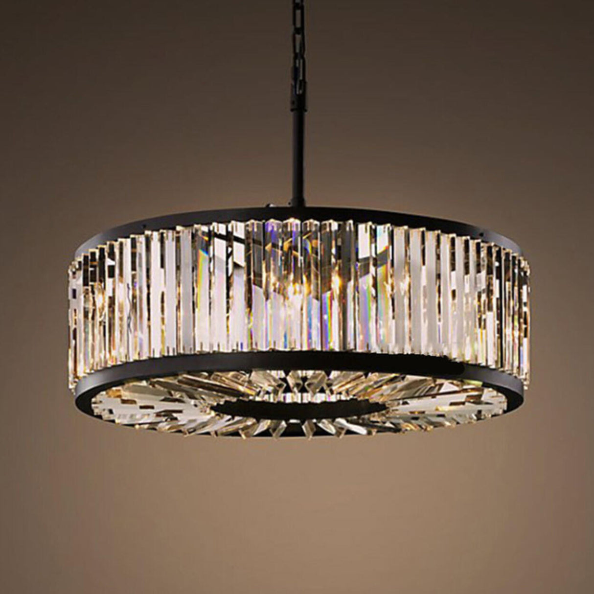 Modern Black Metal Crystal Drum Chandelier Light Image - 5