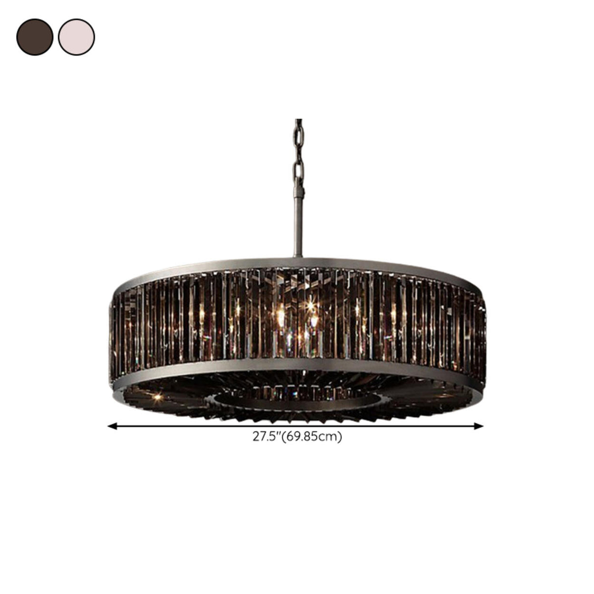 Modern Black Metal Crystal Drum Chandelier Light Image - 9