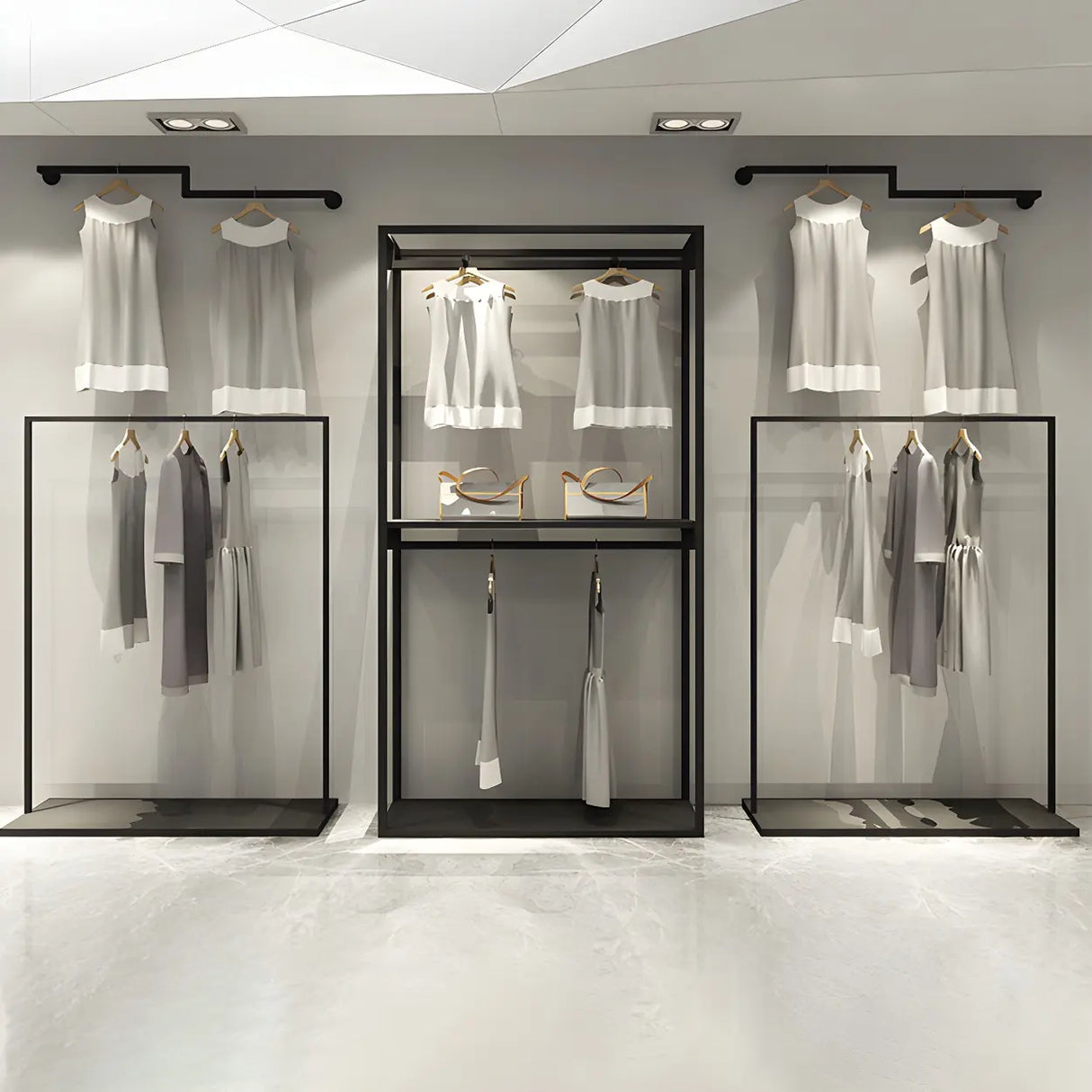 Modern Black Metal Large Standing Garment Display Rack Image - 10