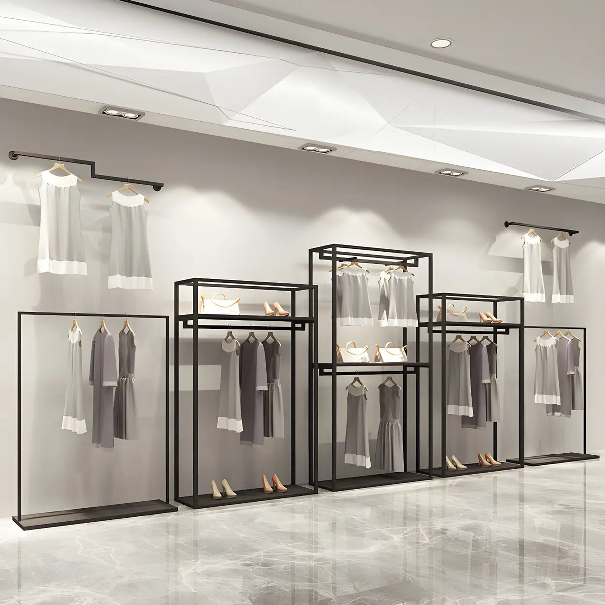 Modern Black Metal Large Standing Garment Display Rack Image - 11