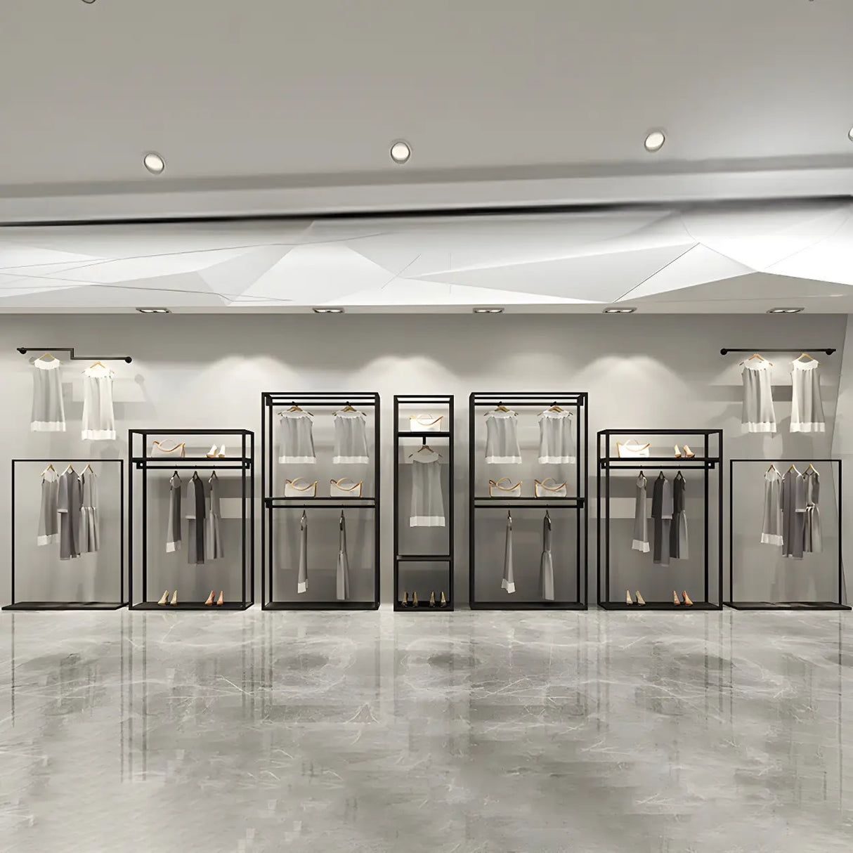 Modern Black Metal Large Standing Garment Display Rack Image - 12