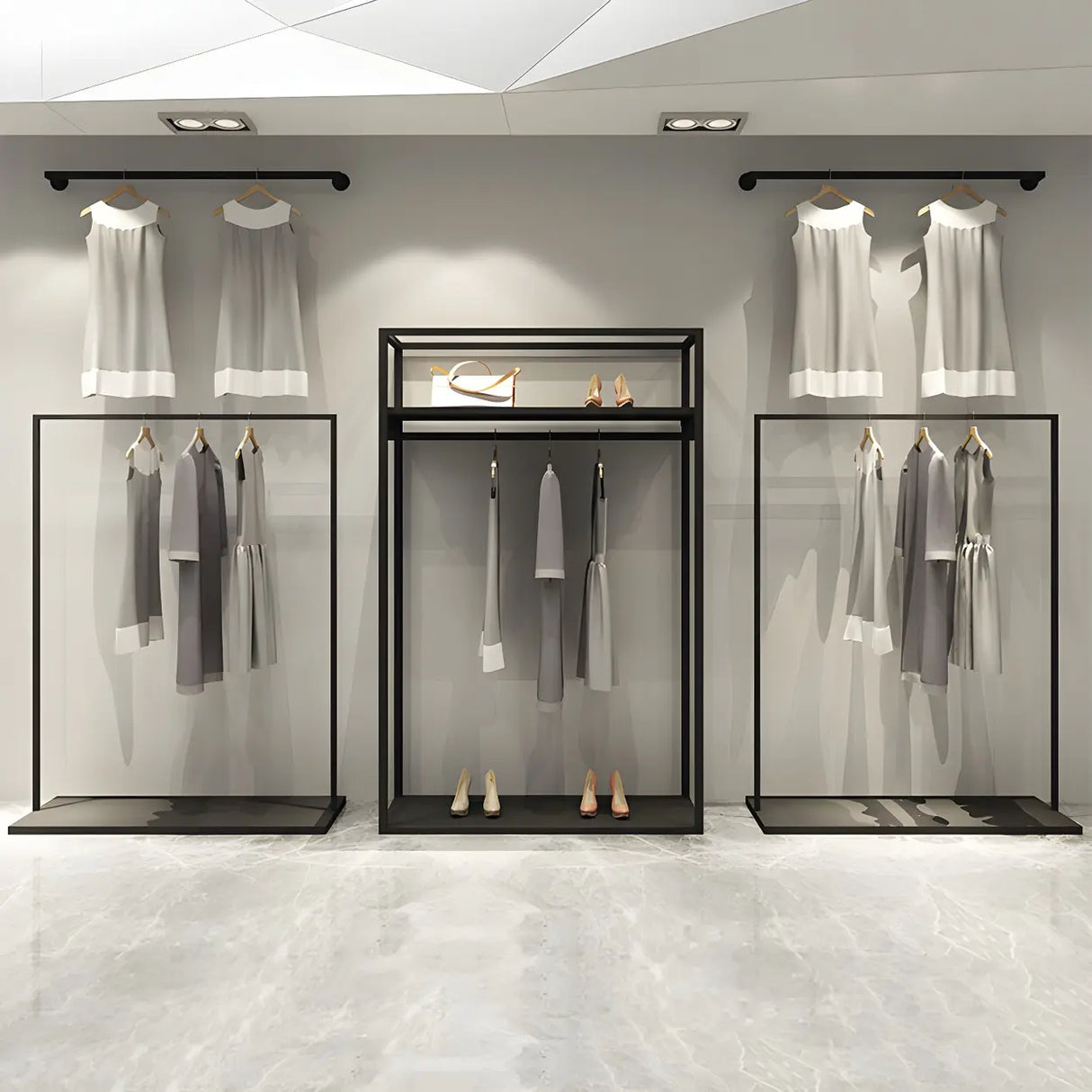 Modern Black Metal Large Standing Garment Display Rack Image - 1