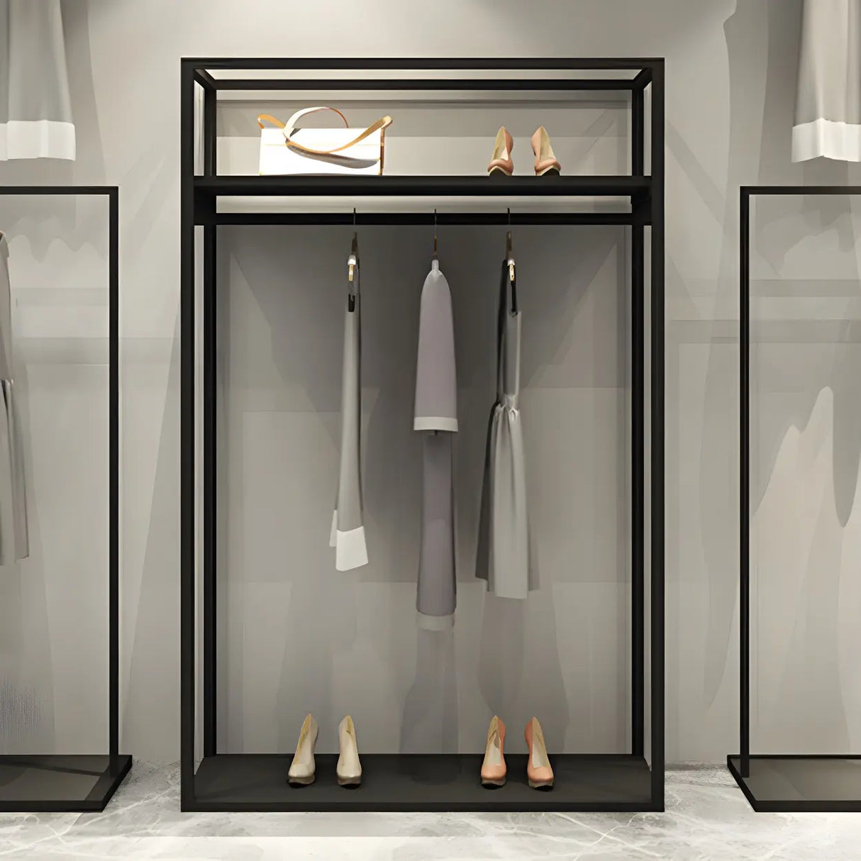 Modern Black Metal Large Standing Garment Display Rack Image - 3