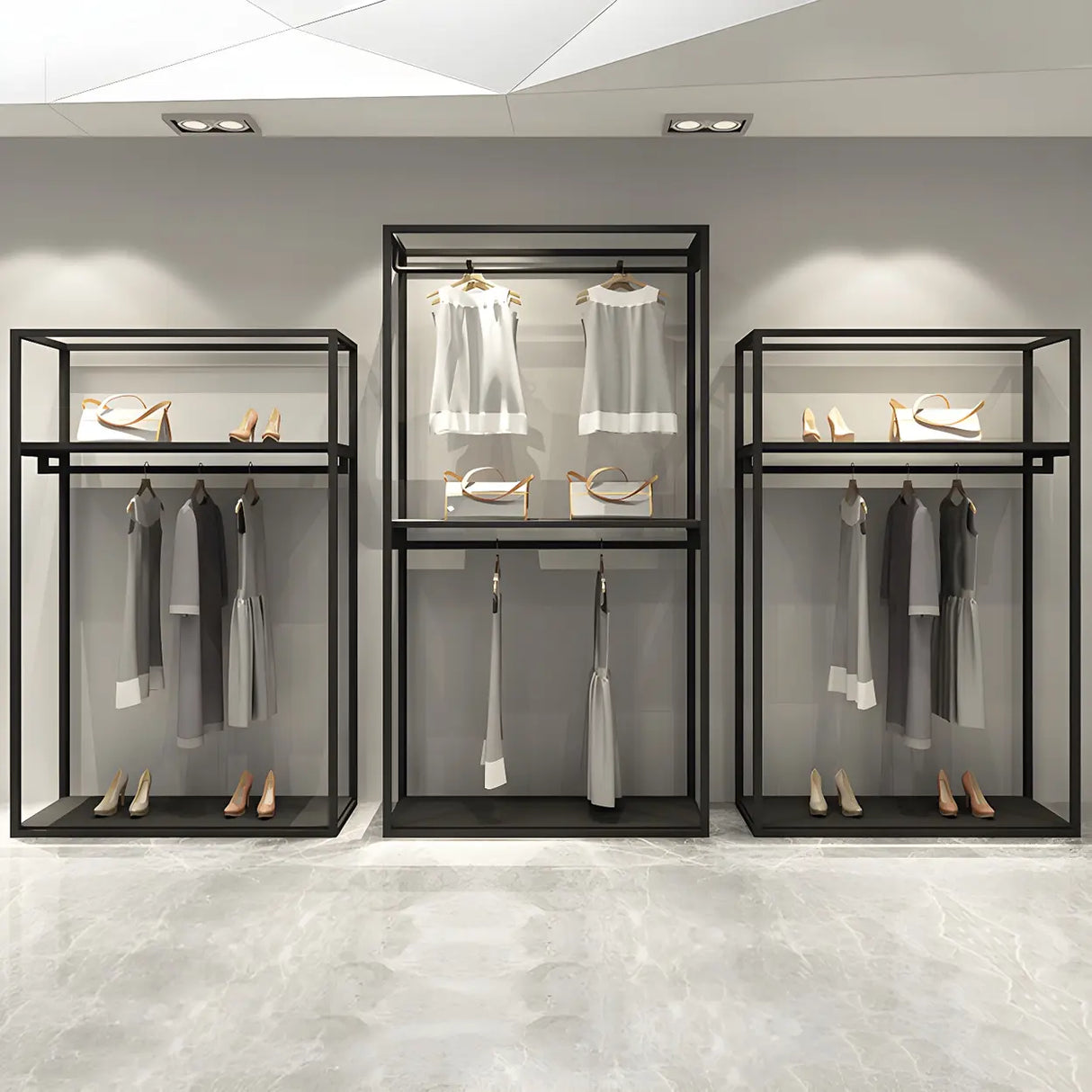 Modern Black Metal Large Standing Garment Display Rack Image - 5