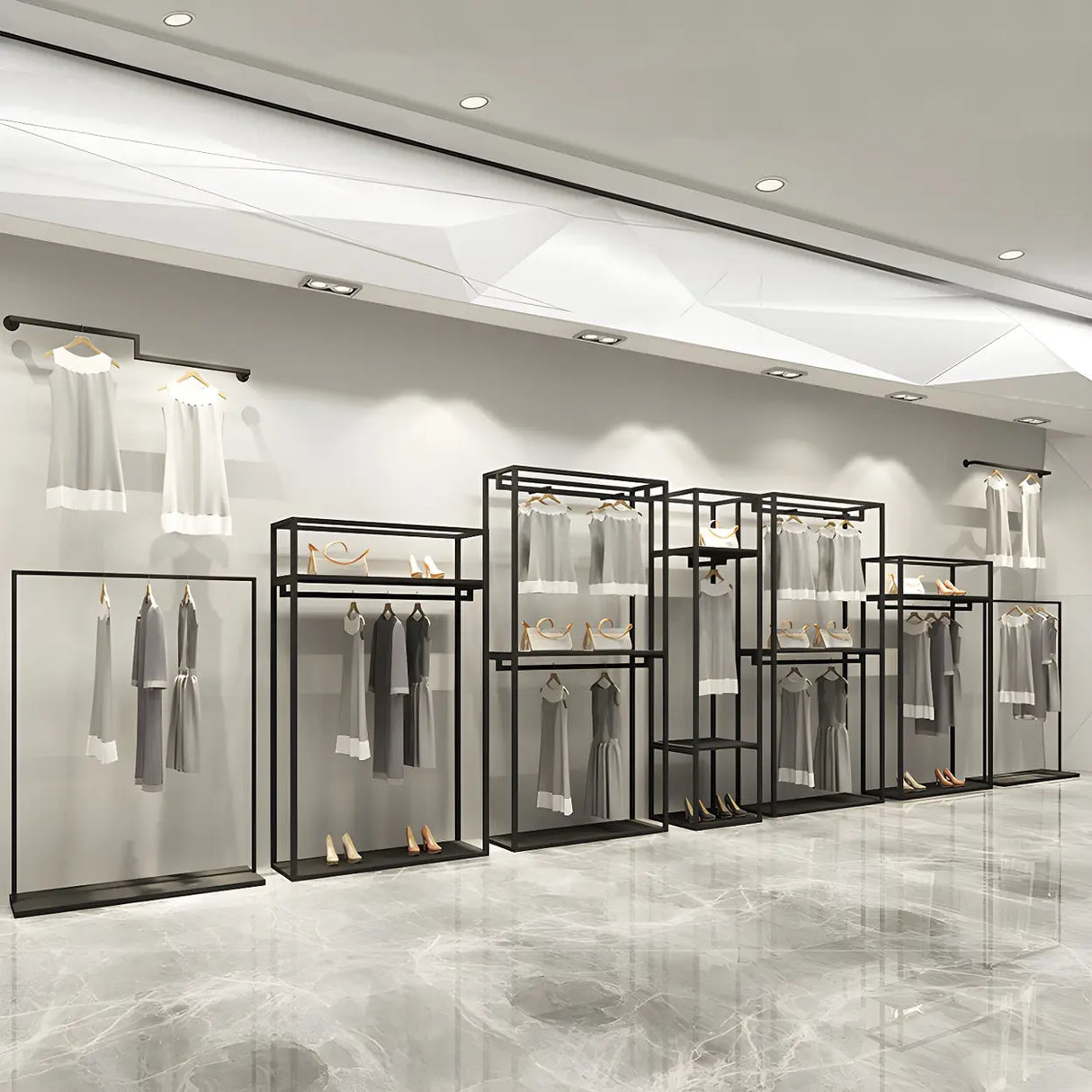 Modern Black Metal Large Standing Garment Display Rack Image - 6