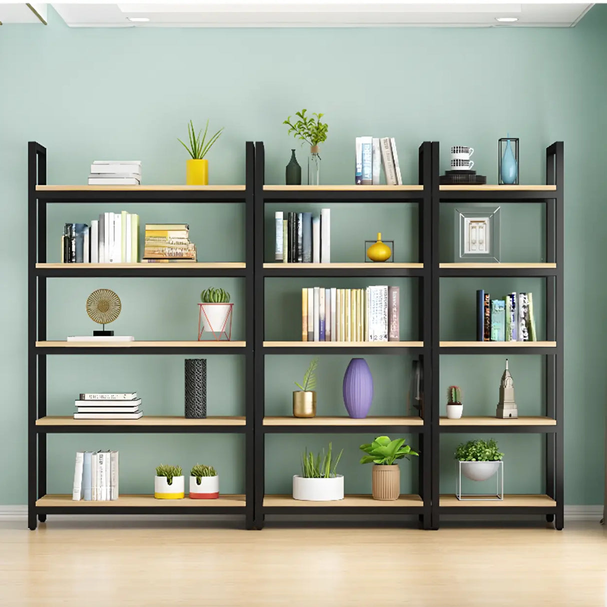 Modern Black Metal Multifunctional Display Bookshelf Image - 1