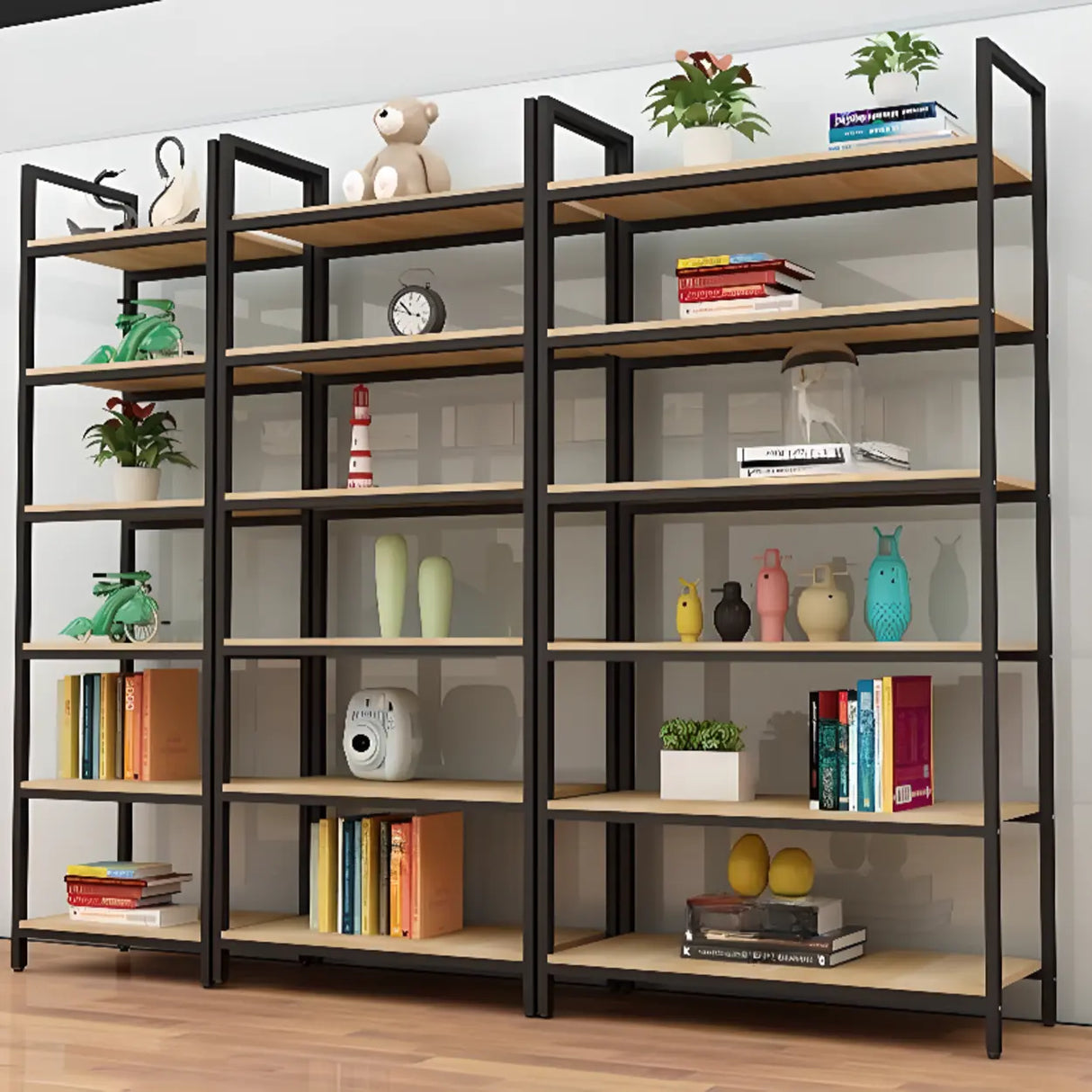 Modern Black Metal Multifunctional Display Bookshelf Image - 4