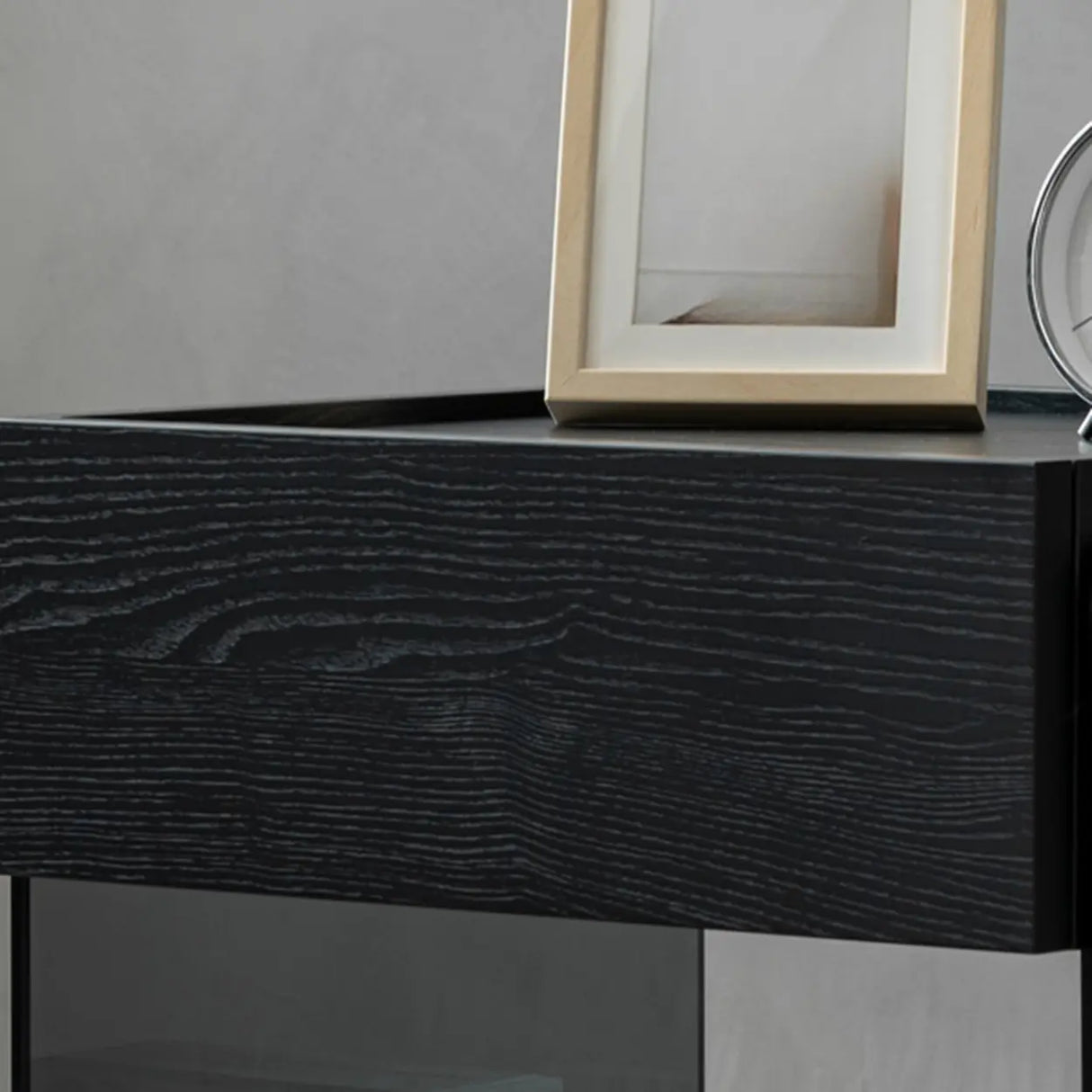 Modern Black Nightstand with Drawer and Clear Open Shelf Image - 11