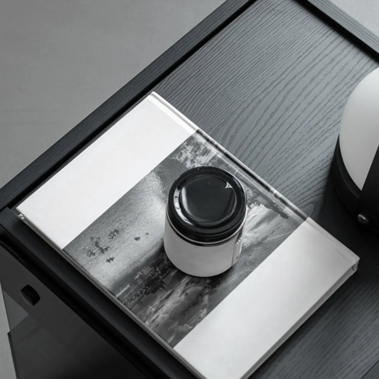 Modern Black Nightstand with Drawer and Clear Open Shelf Image - 12