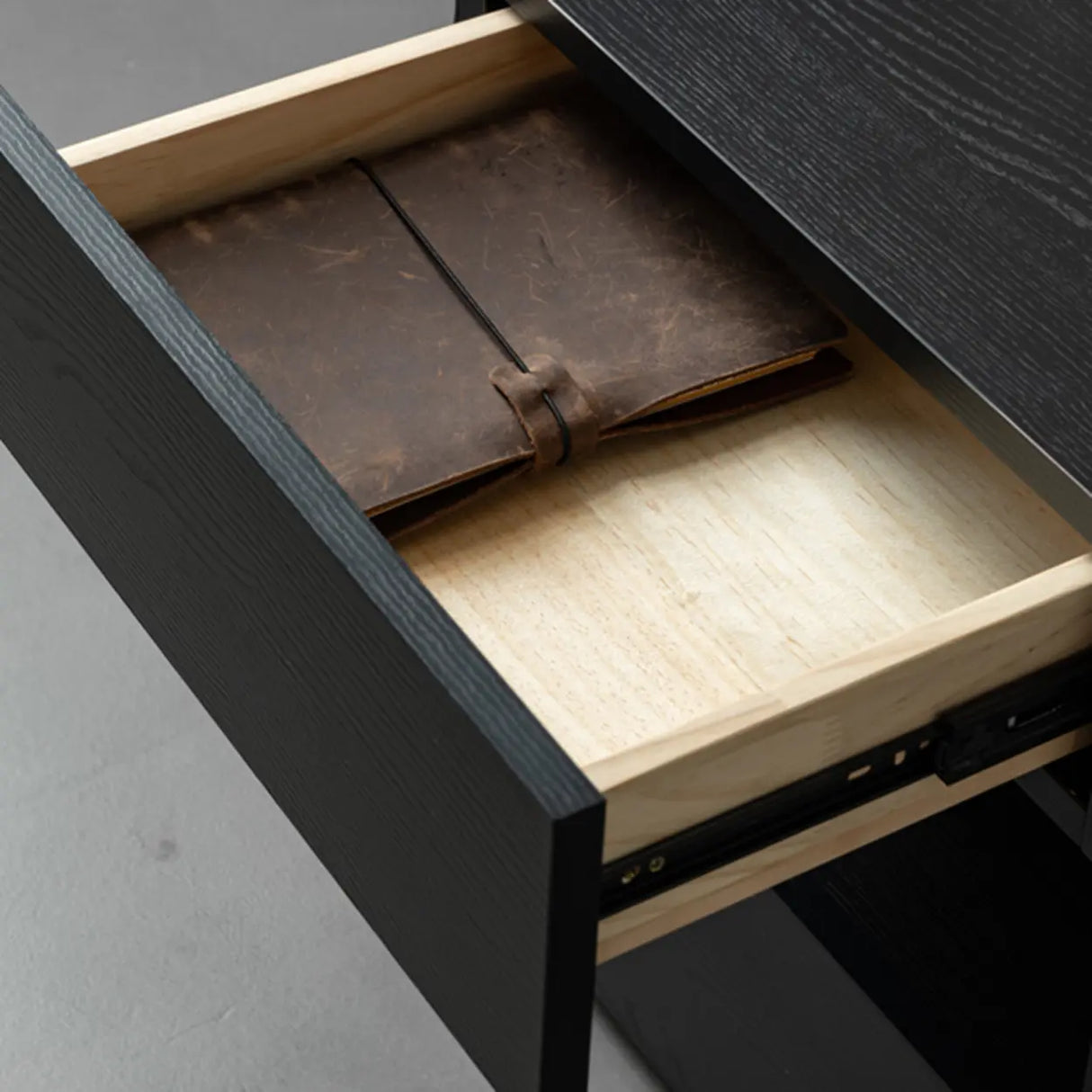 Modern Black Nightstand with Drawer and Clear Open Shelf Image - 13