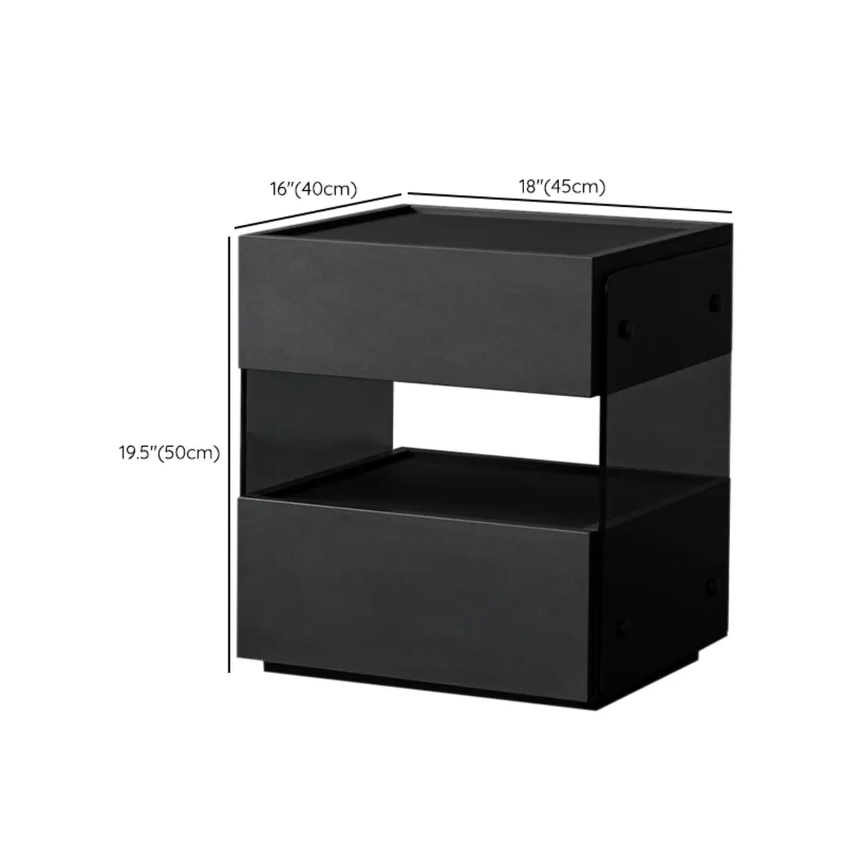 Modern Black Nightstand with Drawer and Clear Open Shelf Image - 16