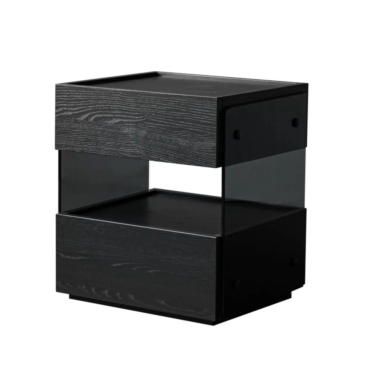 Modern Black Nightstand with Drawer and Clear Open Shelf Image - 2