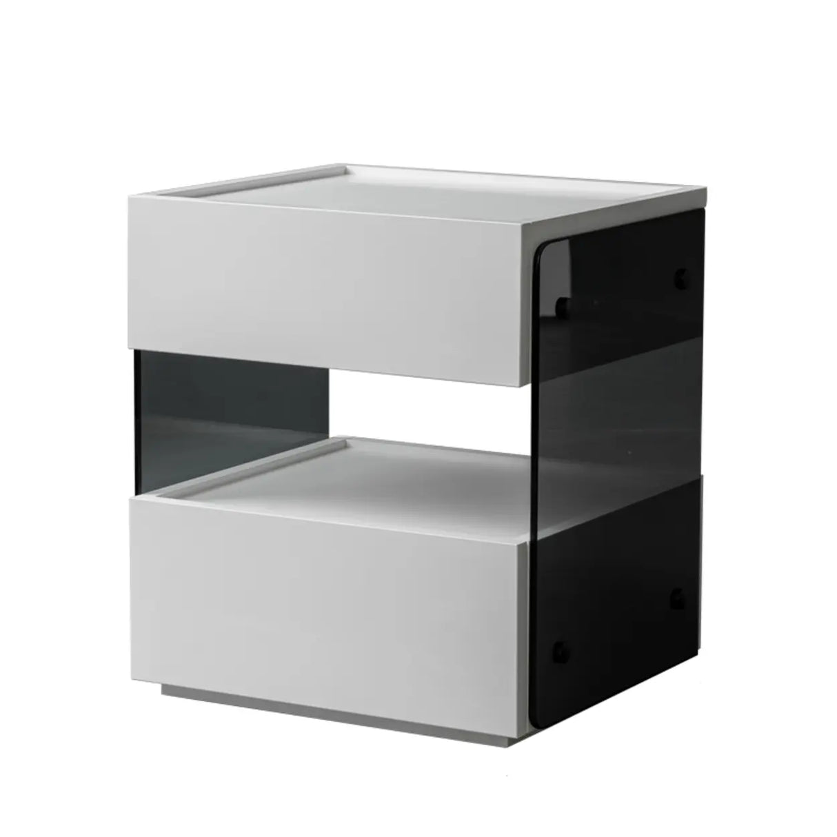 Modern Black Nightstand with Drawer and Clear Open Shelf Image - 3