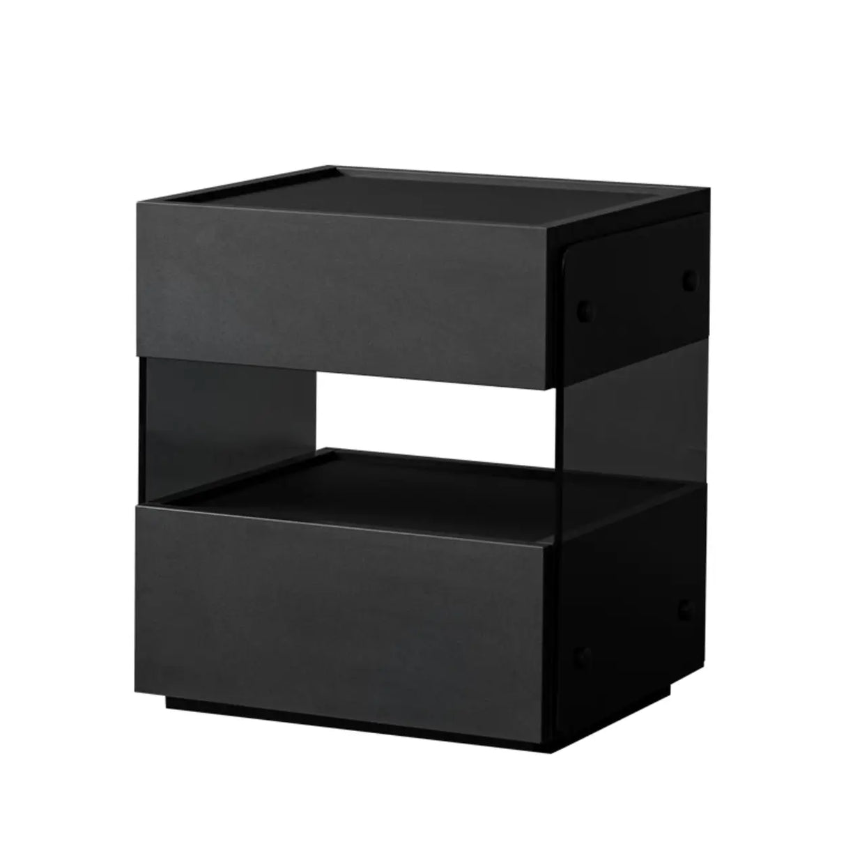 Modern Black Nightstand with Drawer and Clear Open Shelf Image - 5