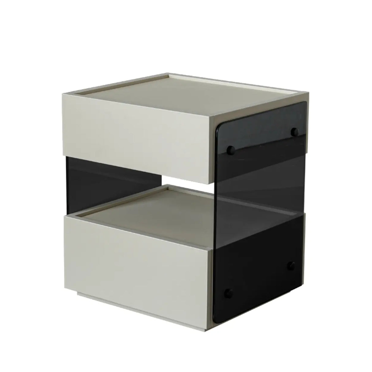 Modern Black Nightstand with Drawer and Clear Open Shelf Image - 7