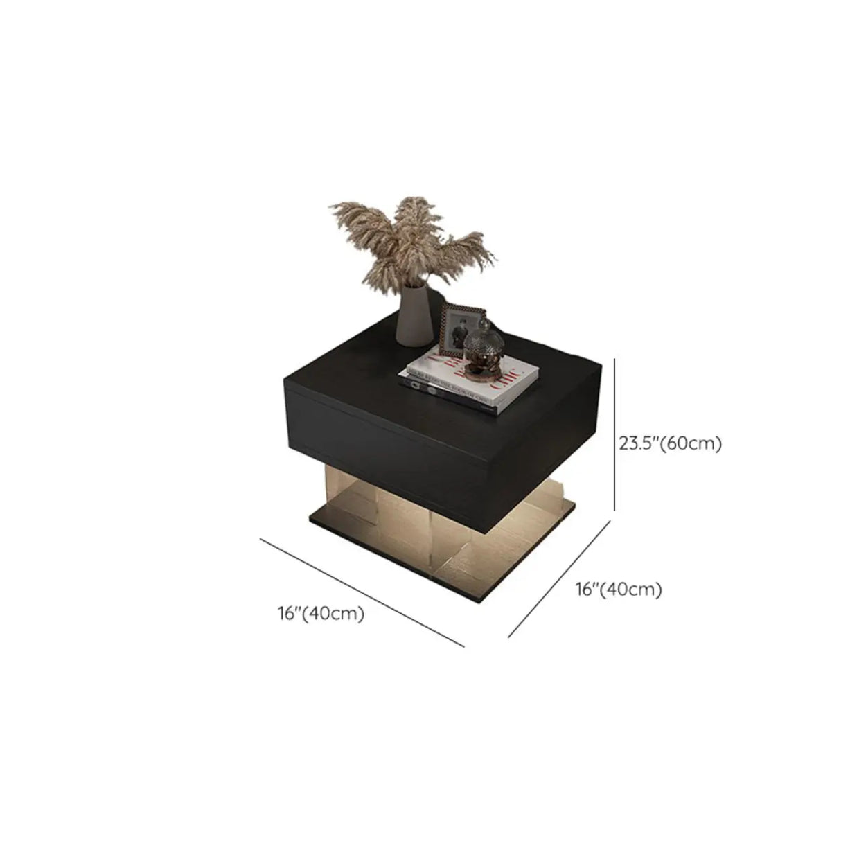 Modern Black Nightstand with LED Light and Acrylic Legs Image - 11