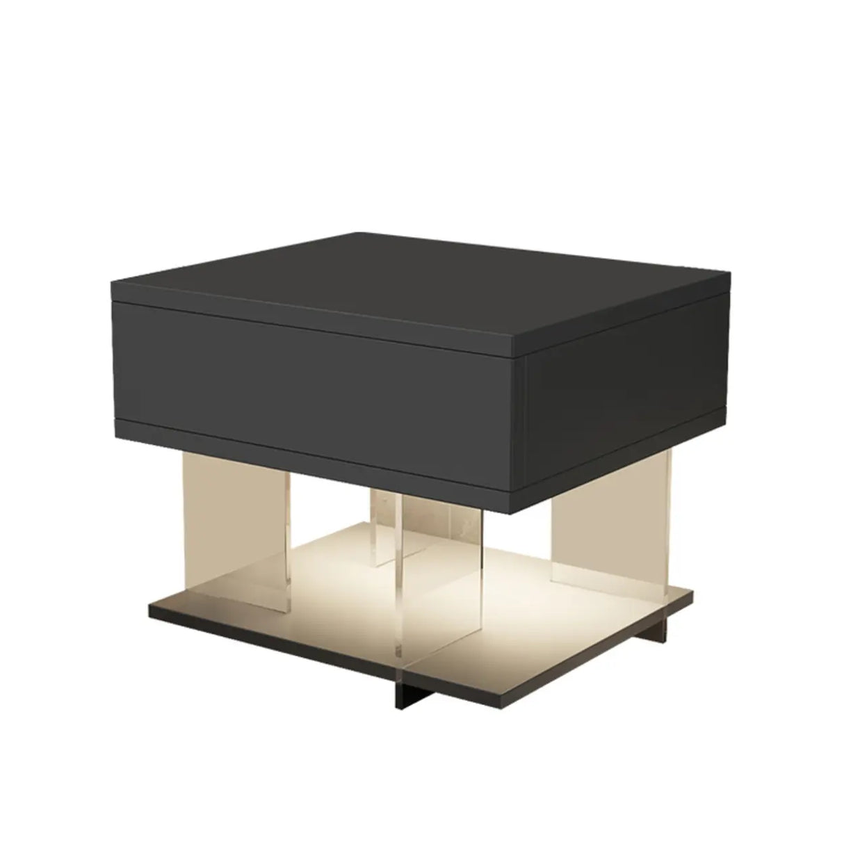 Modern Black Nightstand with LED Light and Acrylic Legs Image - 7