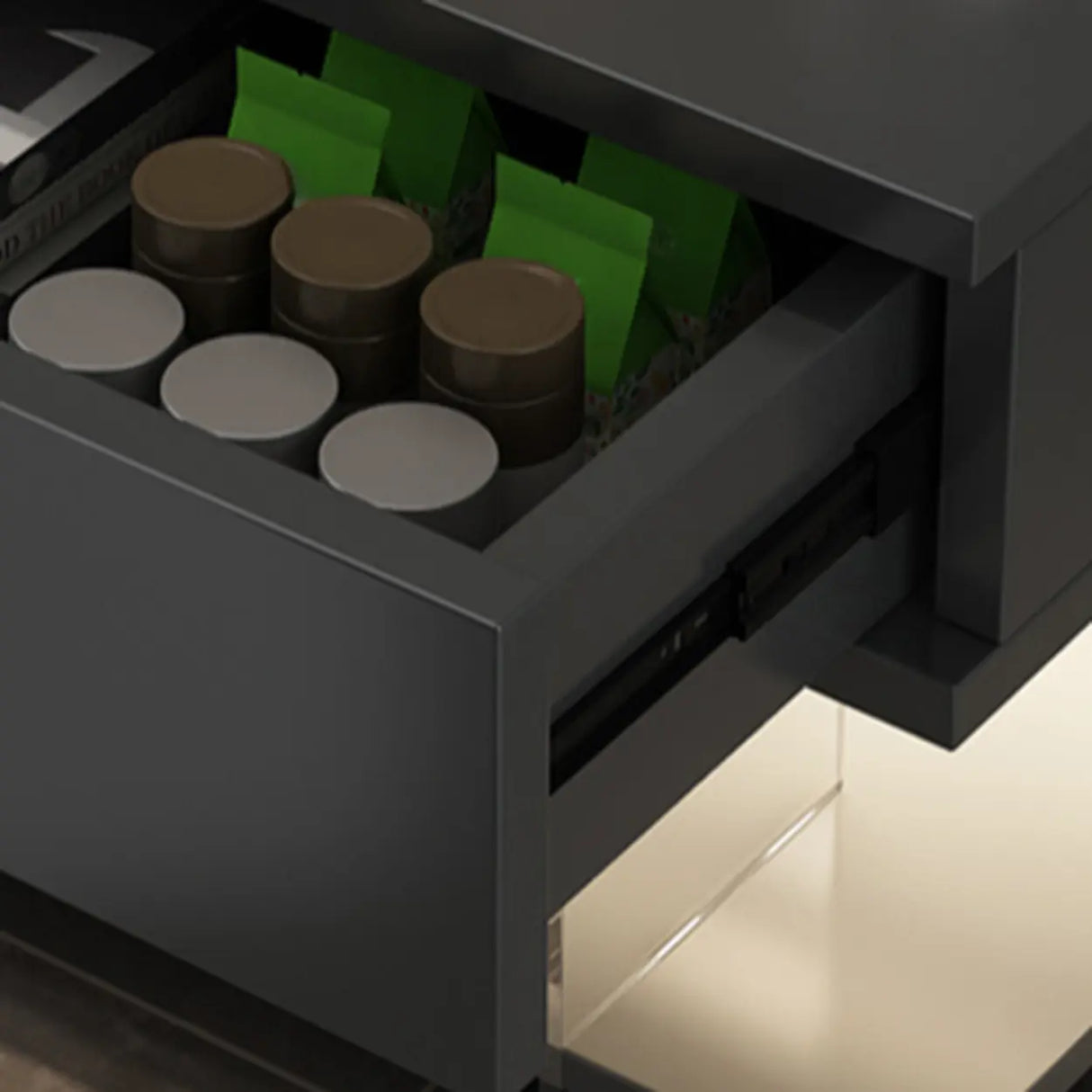 Modern Black Nightstand with LED Light and Acrylic Legs Image - 9