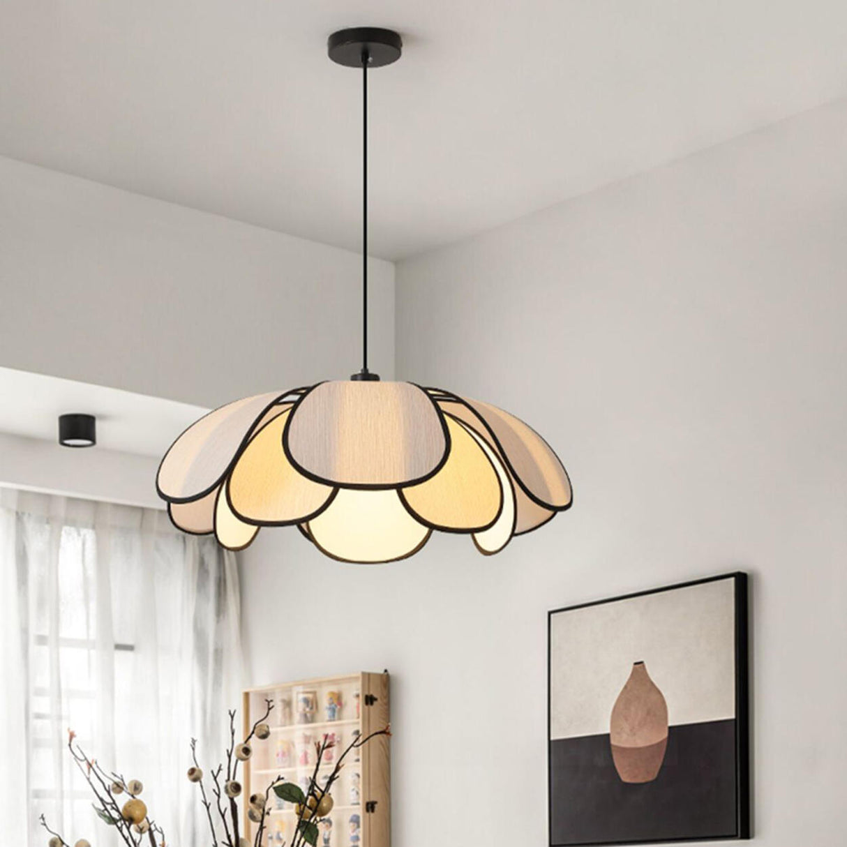 Modern Black Petal Metal Pendant Light Adjustable Cord Image - 14