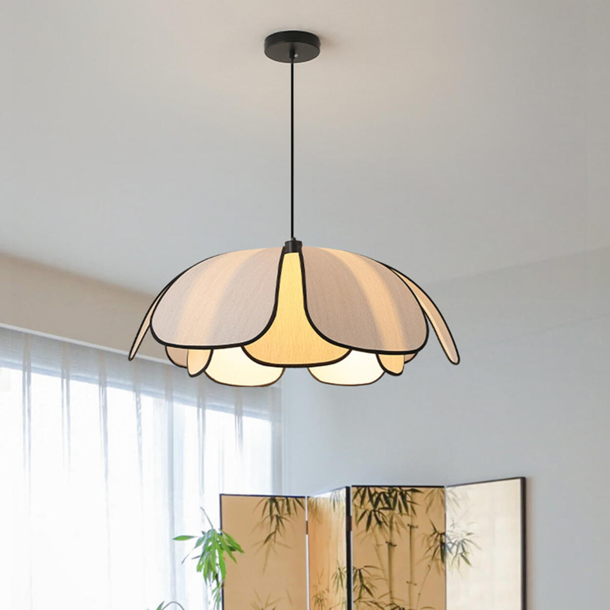 Modern Black Petal Metal Pendant Light Adjustable Cord Image - 15
