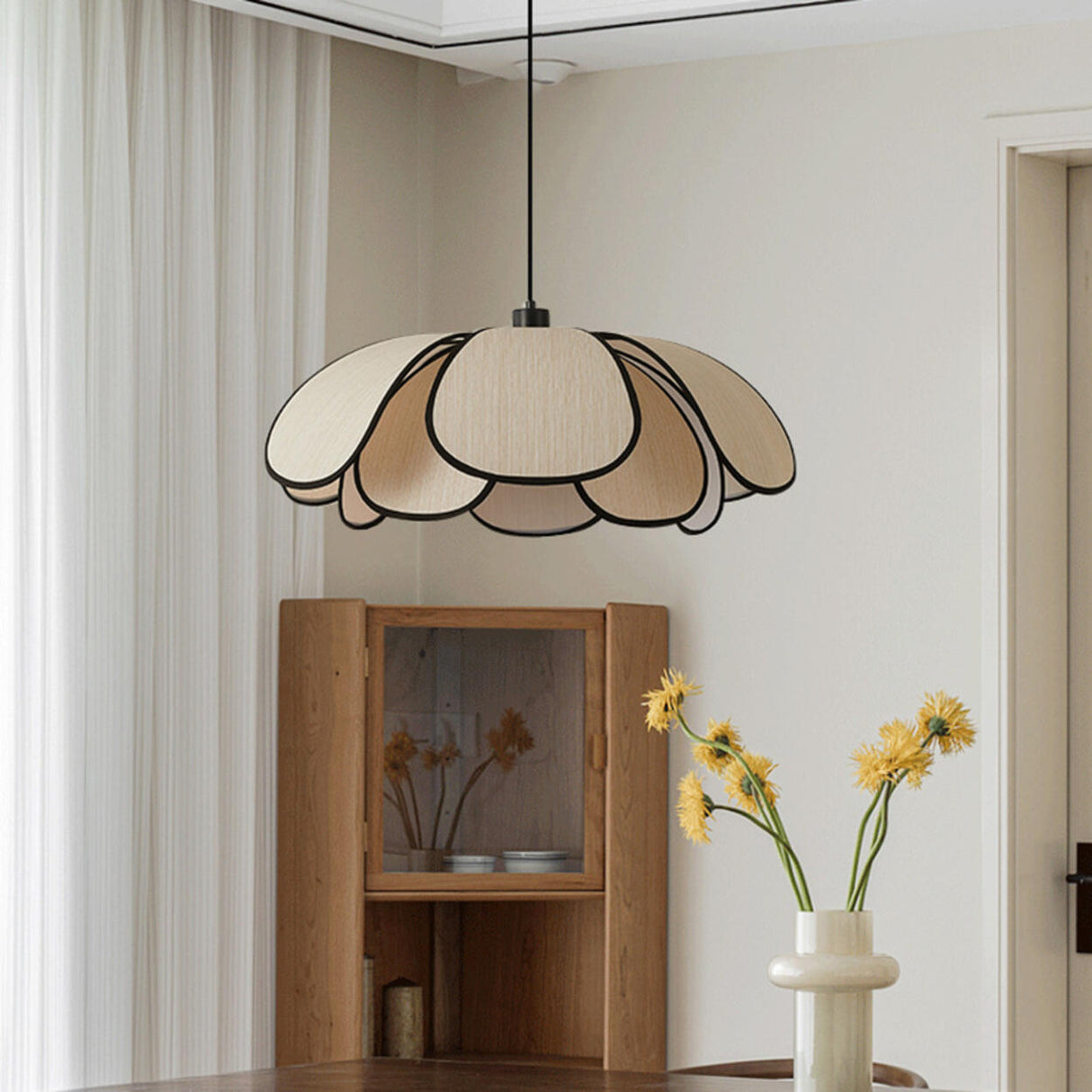 Modern Black Petal Metal Pendant Light Adjustable Cord Image - 16