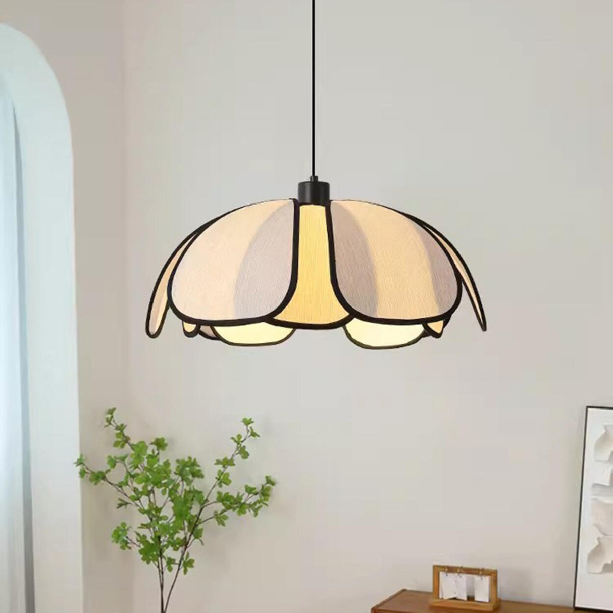 Modern Black Petal Metal Pendant Light Adjustable Cord Image - 4