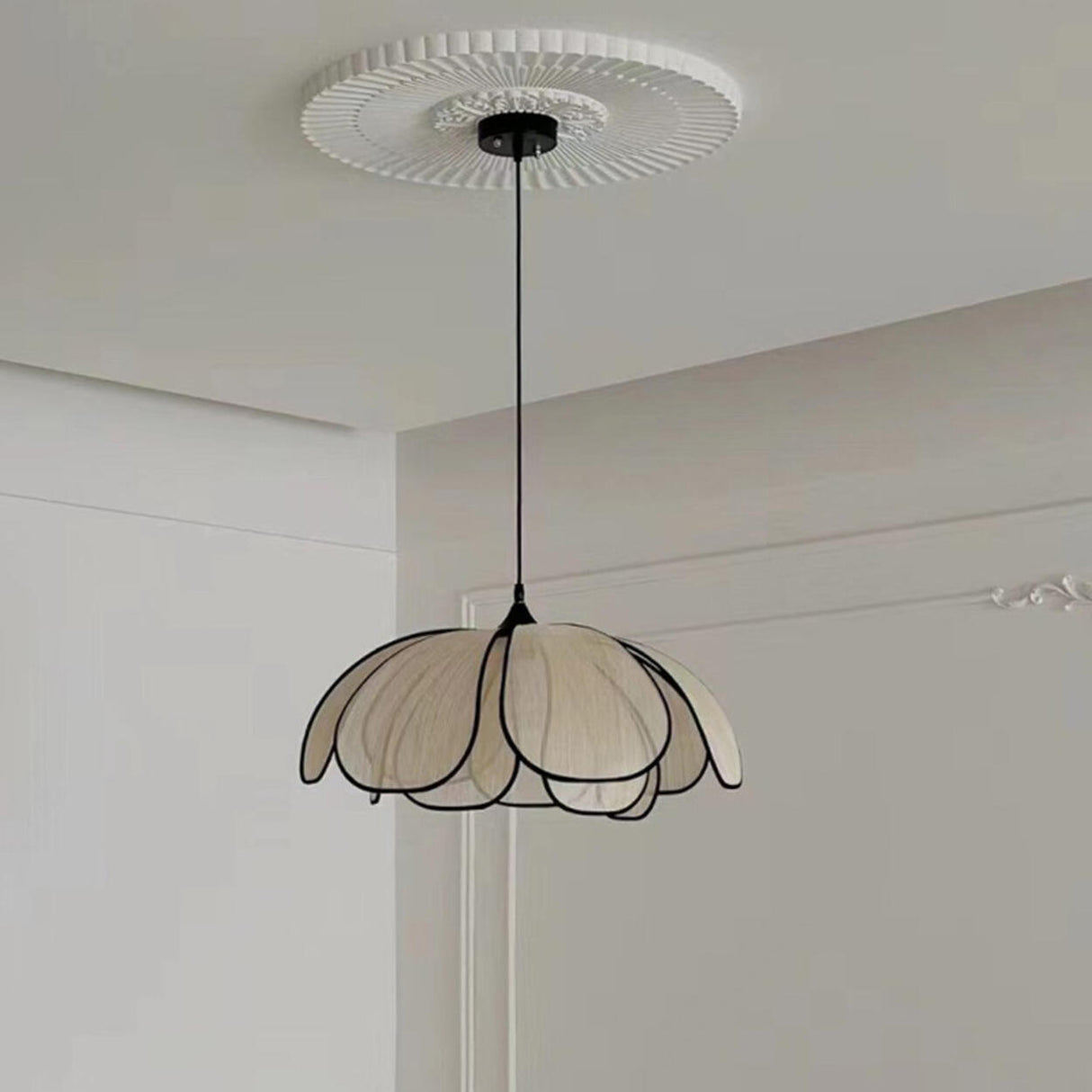 Modern Black Petal Metal Pendant Light Adjustable Cord Image - 6