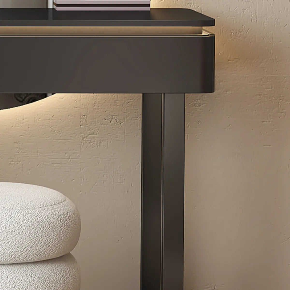 Modern Black Rectangular Wood Semicircle Mirror Makeup Vanity Image - 4