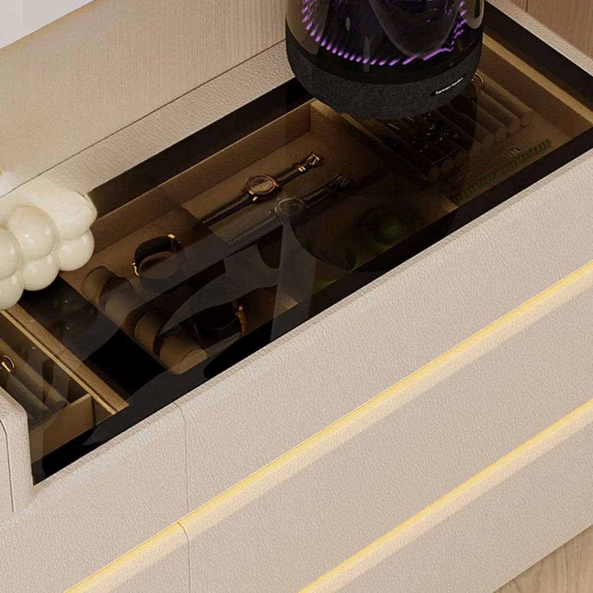 Modern Black TV Stand with LED Lighting and Drawers Image - 12