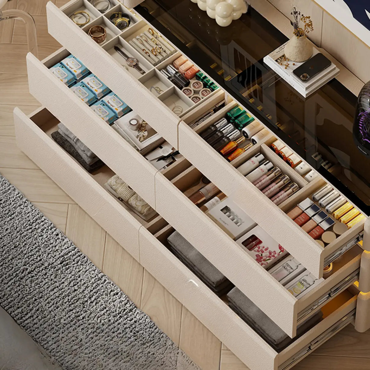 Modern Black TV Stand with LED Lighting and Drawers Image - 14