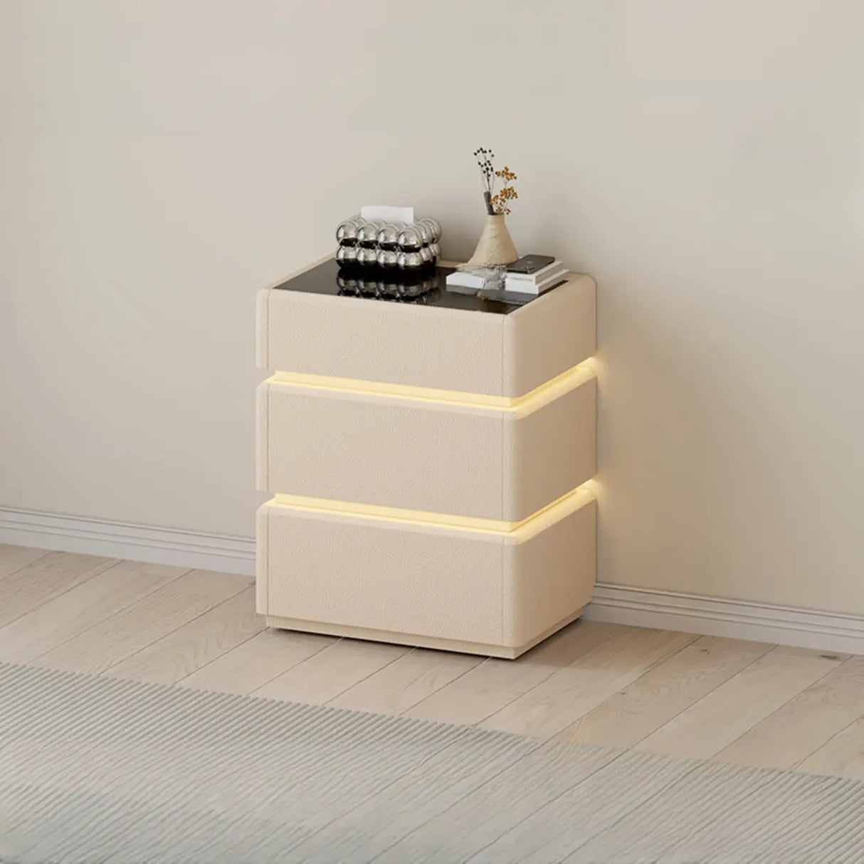 Modern Black TV Stand with LED Lighting and Drawers Image - 17