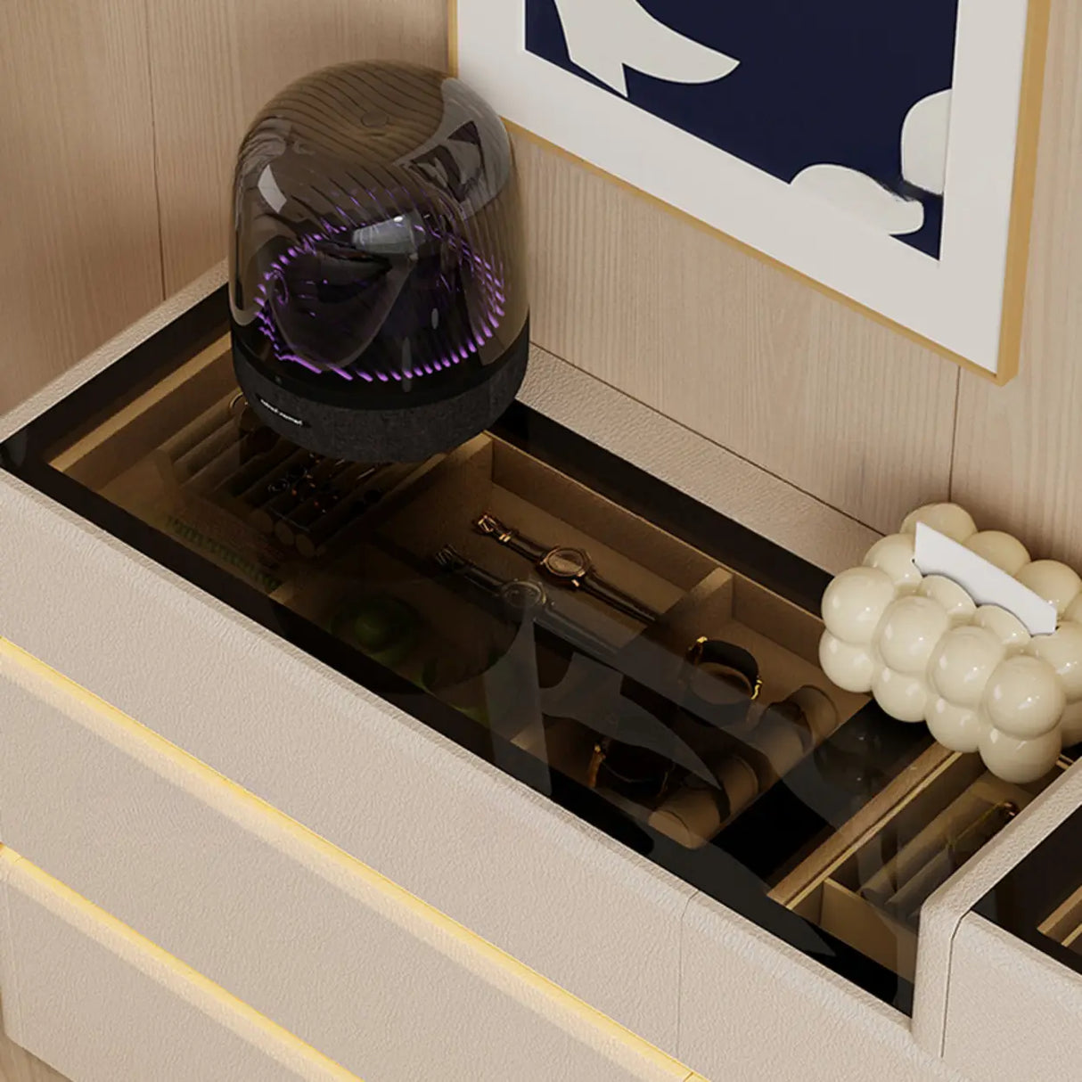 Modern Black TV Stand with LED Lighting and Drawers Image - 18