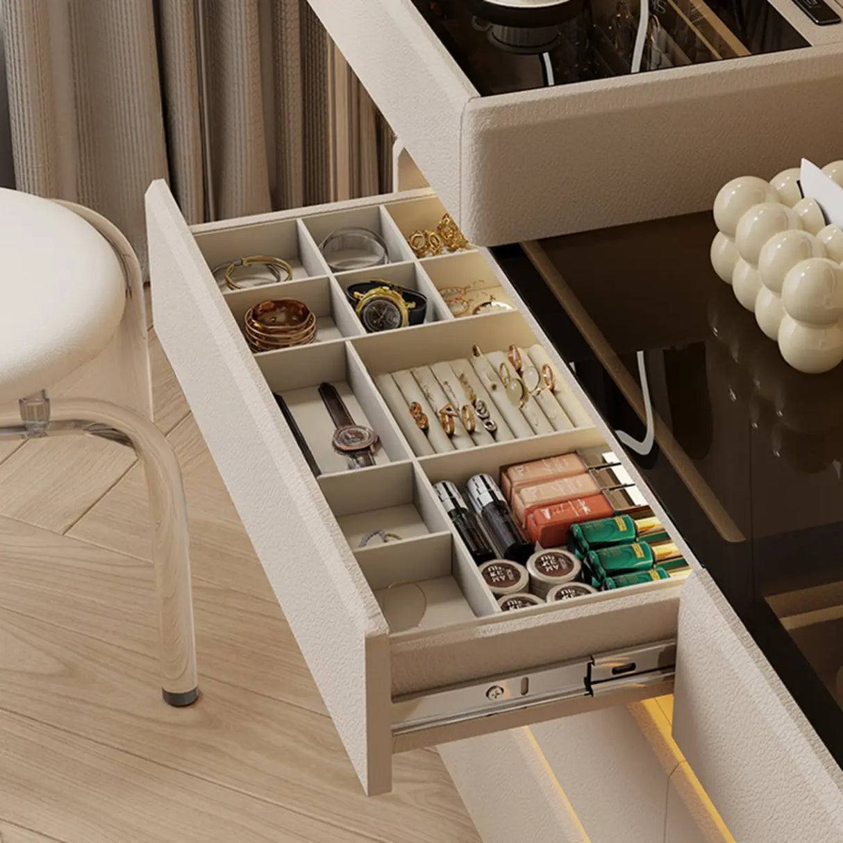 Modern Black TV Stand with LED Lighting and Drawers Image - 19