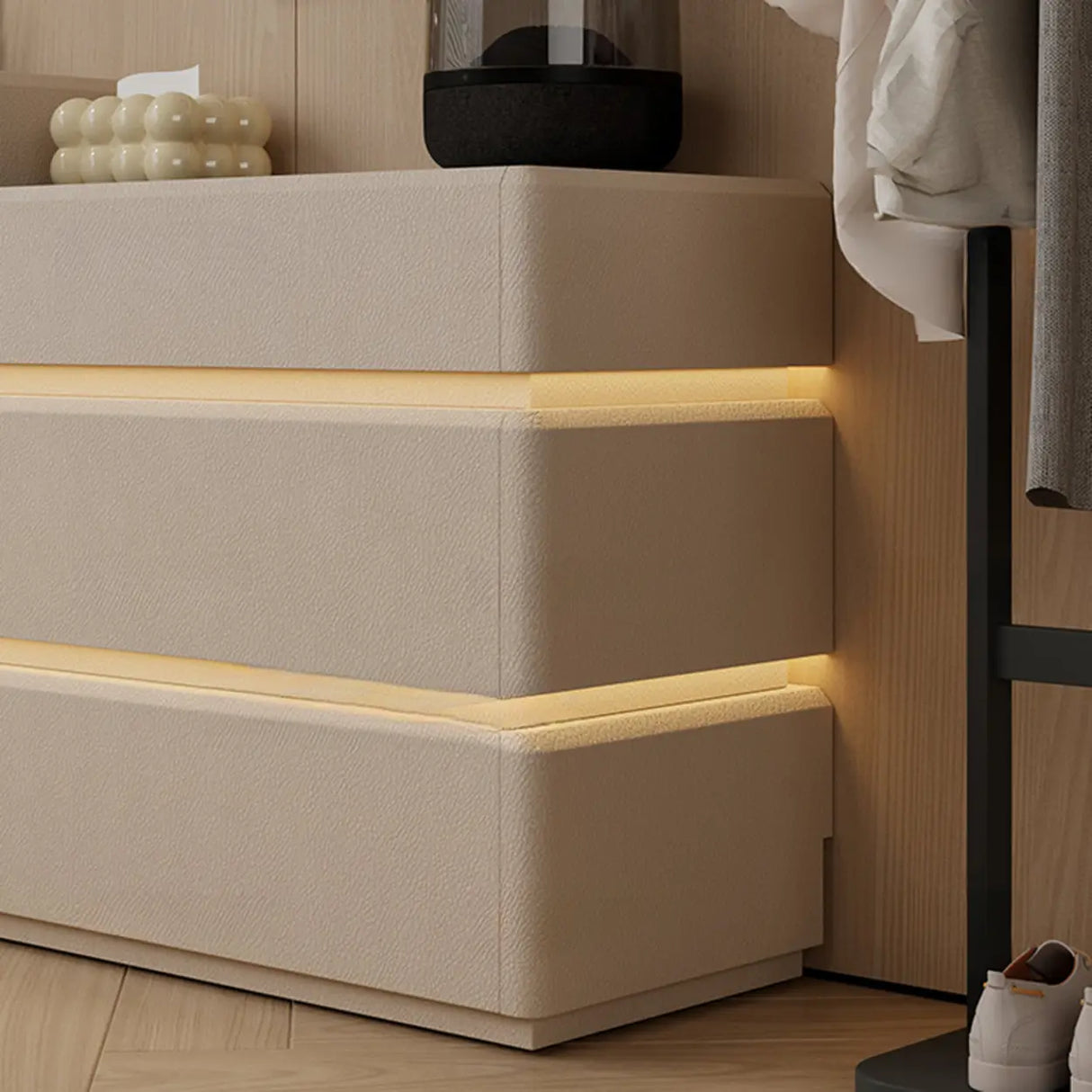 Modern Black TV Stand with LED Lighting and Drawers Image - 21